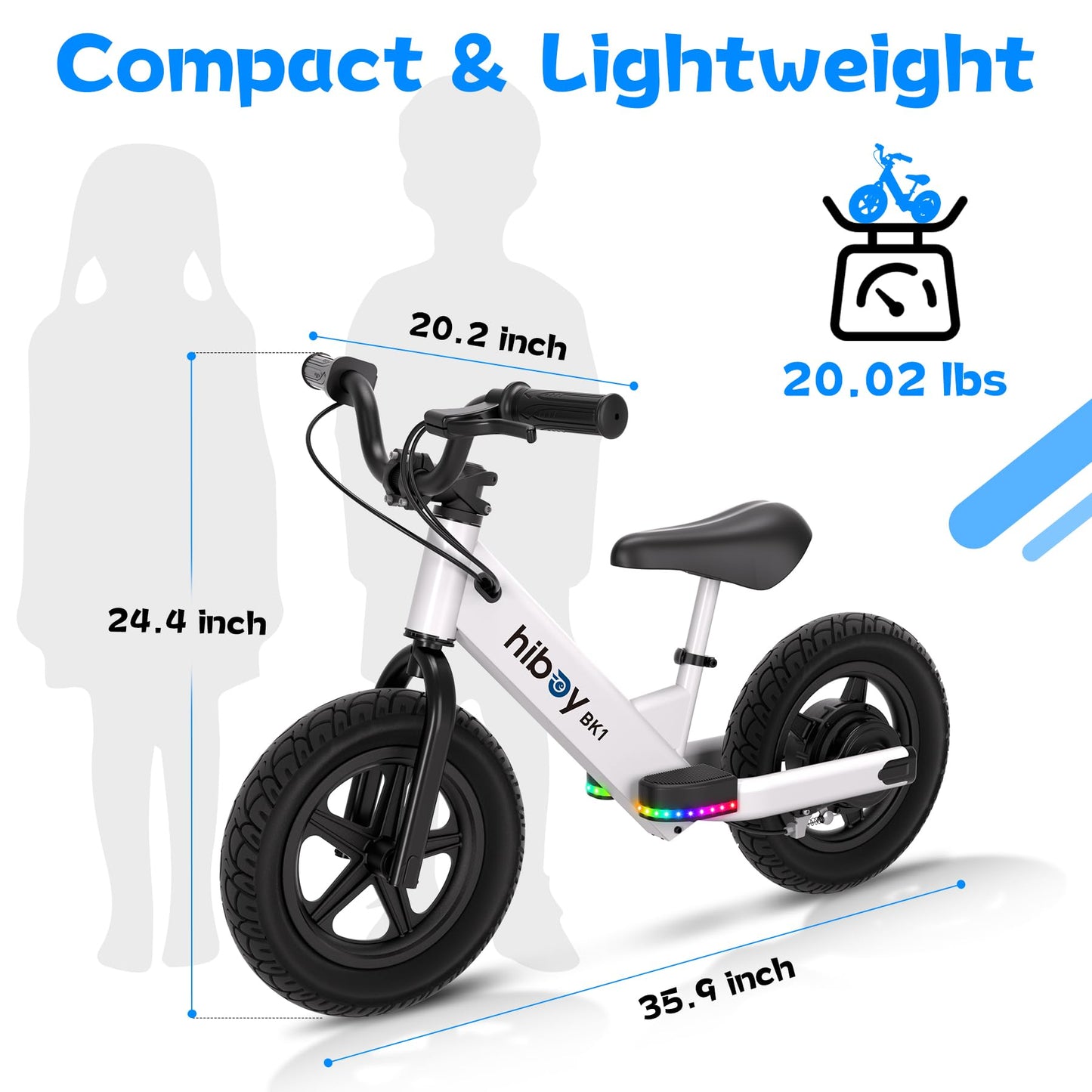 Hiboy BK1 Electric Balance Bike for Kids, 12 Inch Tires, 150W Peak Motor, Adjustable Seat, 21.6V/2.6Ah Battery, Electric Bike for Kids Ages 3-5