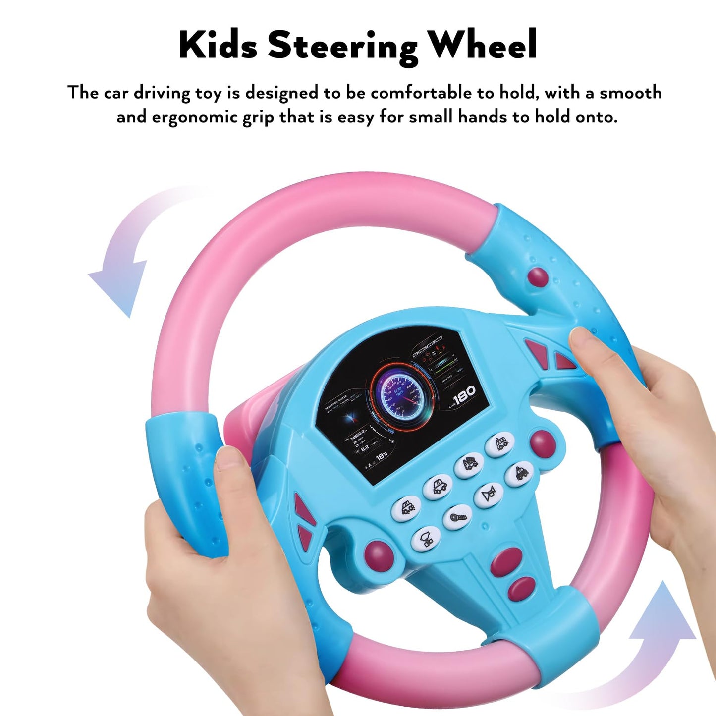 Homoyoyo 2Pcs Toy Steering Wheel for Kids, Simulated Driving Controller with Music for Car, Fake Steering Wheel Electric Early Learning Educational Toy for Boys and Girls (1Black&Yellow/1Powder&Blue)