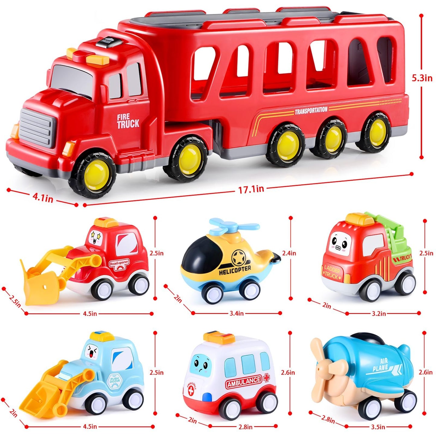 Fire Toy for Boys and Girls Aged 3 4 5 6 Years - 7-in-1 Transport Trolley for Toddlers from 1 to 3 Years, Christmas and Birthday Gifts - Age 3 to 9 Years