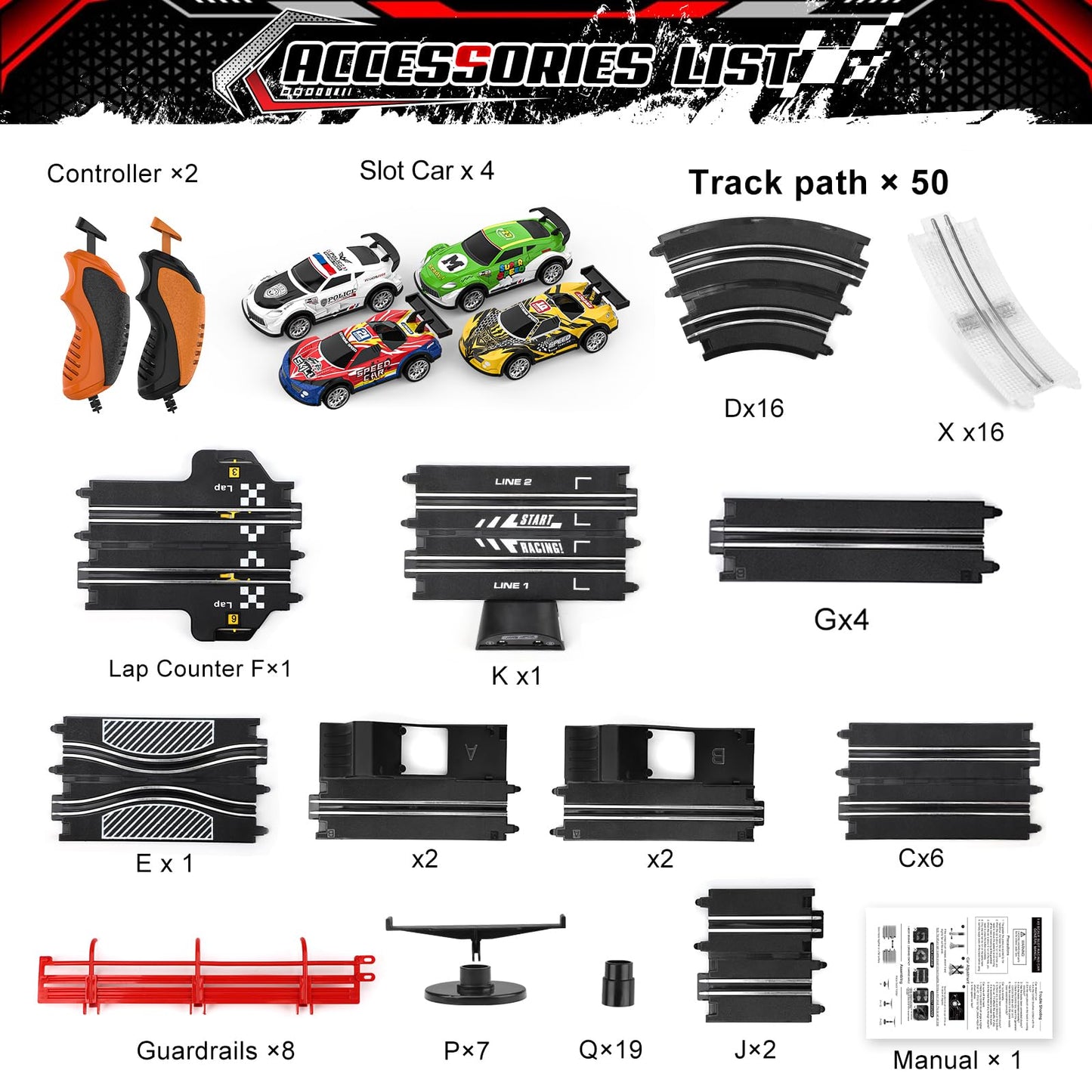 3 IN 1 Slot Car Race Track Sets with 4 High Speed Slot Cars, Electric Race Car Track Include Circular Overpass Flash Tracks, 1:43 Remote Control Track Car Game Toys Gifts for Adults Boys Ages 6 7 8-12
