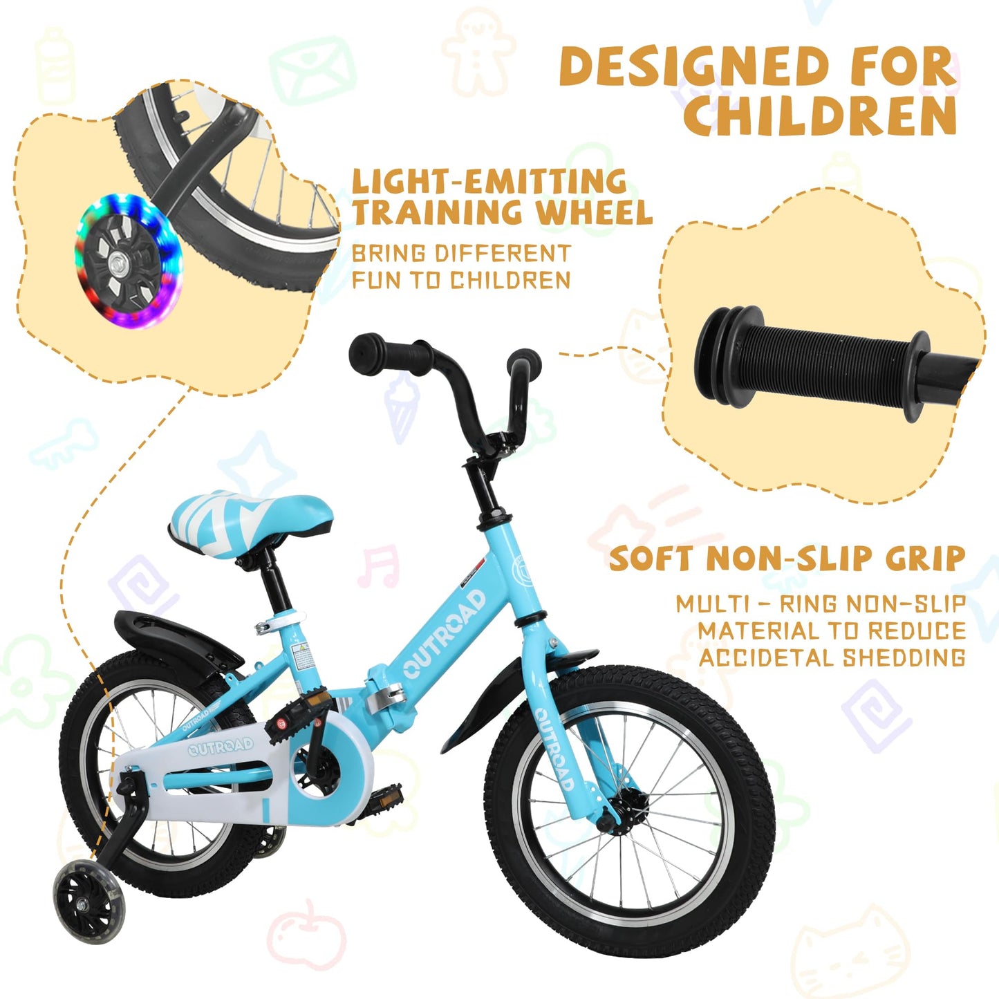 Max4out Folding Kids Bike for 3-9 Years Old Boys and Girls 14/16/18 Inch Foldable Kids' Toddler Bicycles with Flash Lighting Training Wheels and Dual Handbrakes, Baby Bike-14 Blue