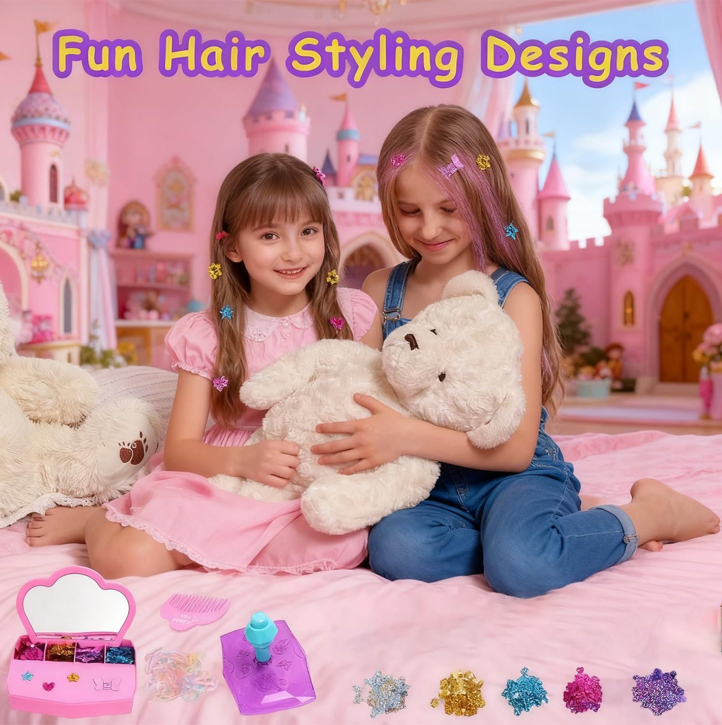 WDFXLWT Hair Gem Stamper Kit – Sparkling Jewels Hair DIY Art for Girls, Glitter Diamond Styling Tools Hair with 330+ Reusable Sequins, Fun Craft & Party Gift for Ages 3-12