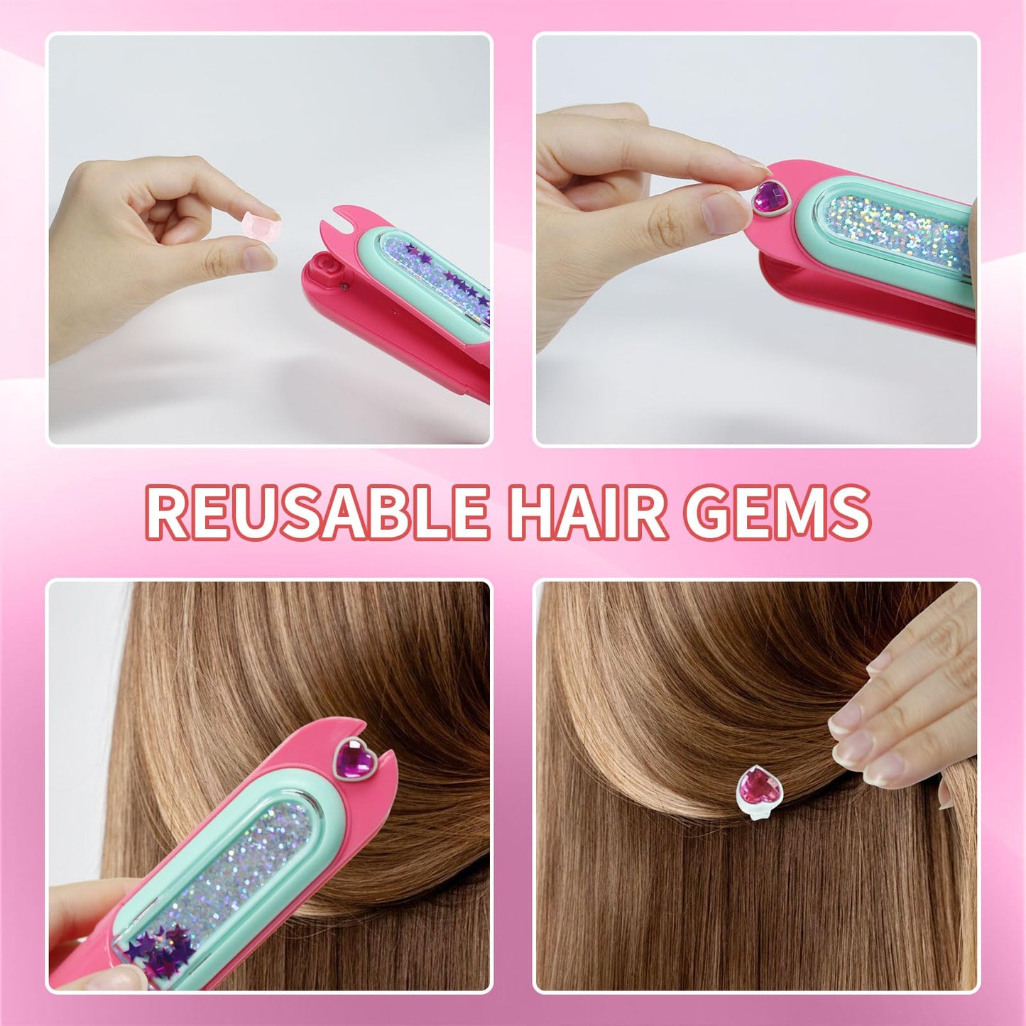 Lucky Mami Hair Gem Stamper Kit, Hair Bedazzler Styling Tool with Reusable Rhinestones, Girls Hair Accessories, Birthday Gift Toy