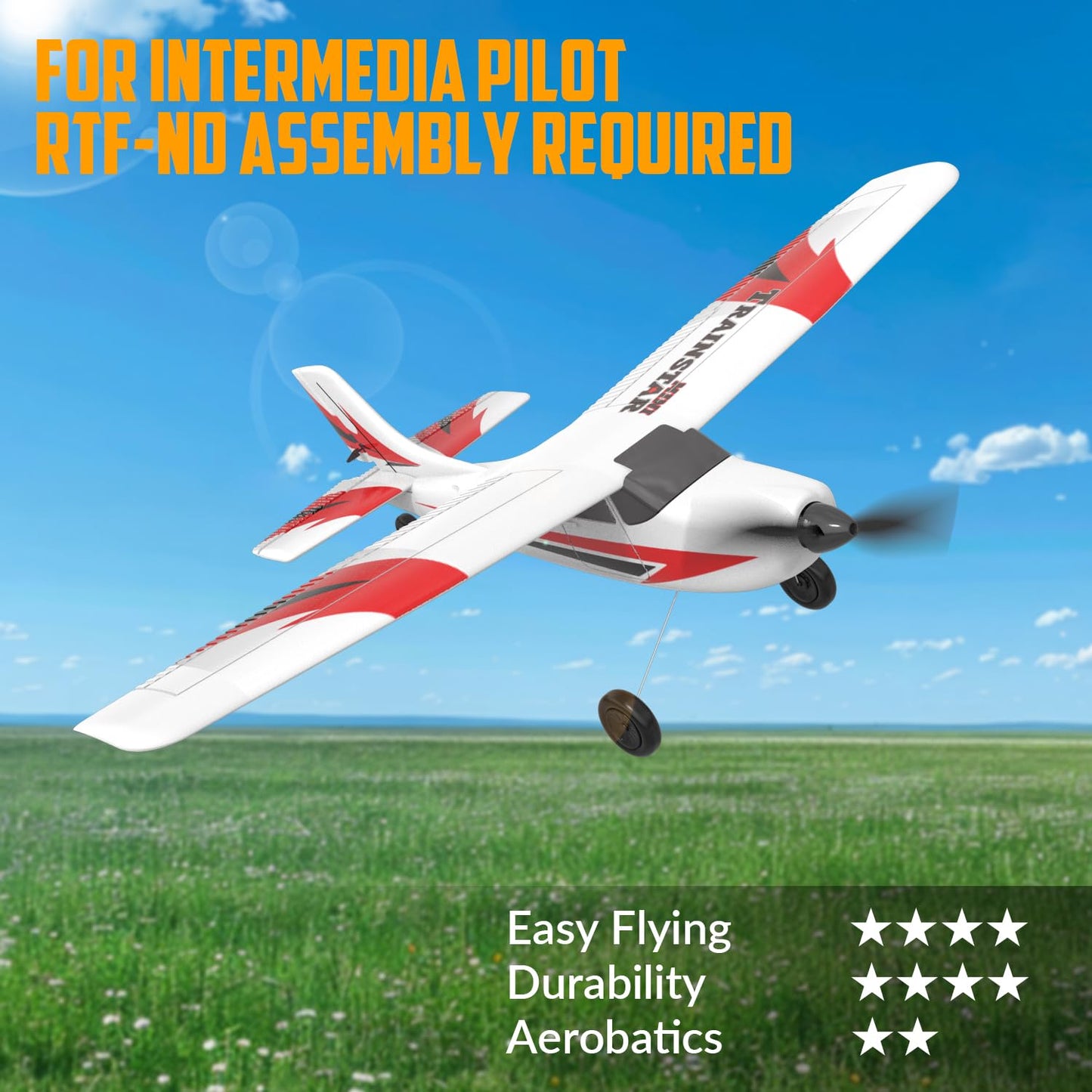 volantexrc RC Plane Trainer 3CH Remote Control Airplane with Prop Saver, 6-Axis Gyro Stabilizer & 3 Modes to Fly, Hobby Radio Controlled Aircraft RTF for Beginners & Adults (400mm,Red)