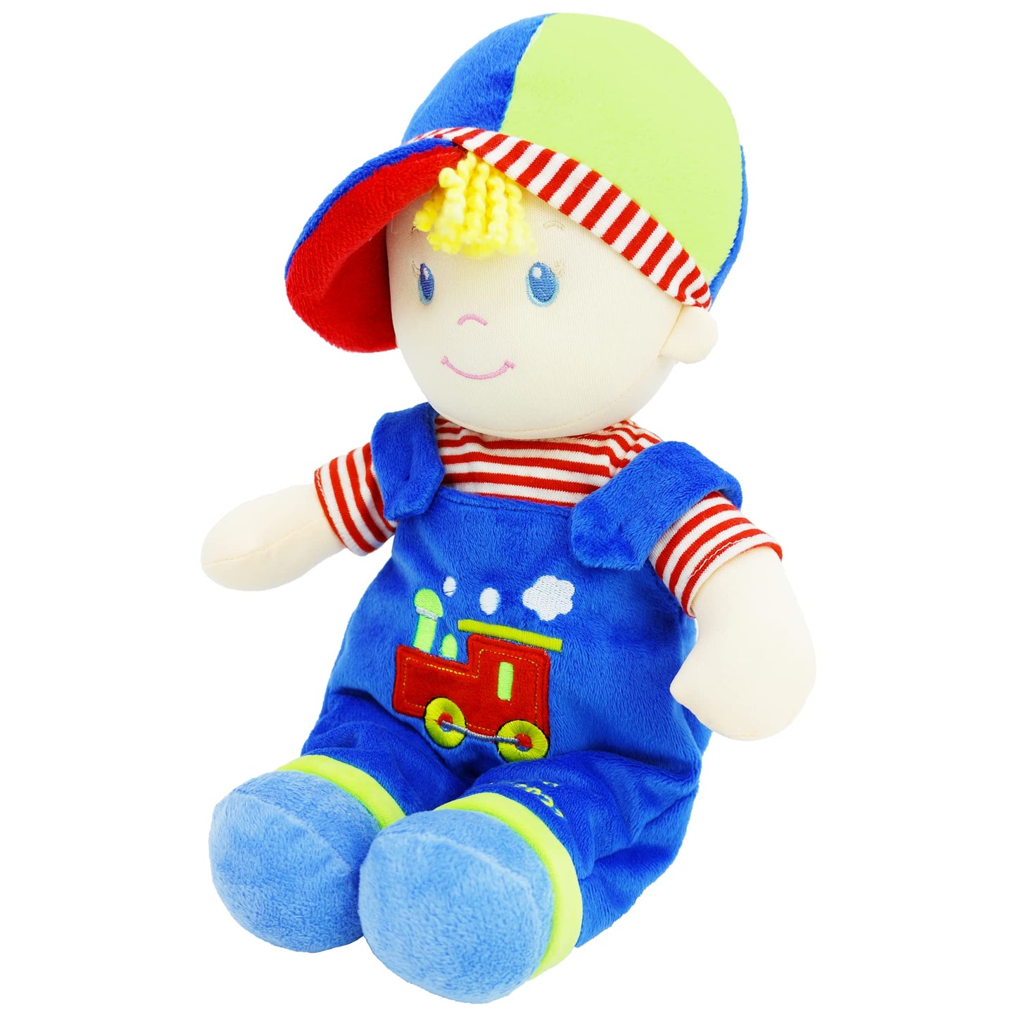 June Garden 13.5" Soft Dolly Ben - Stuffed Soft Baby Boy Doll for Birth and Up - Blue Outfit