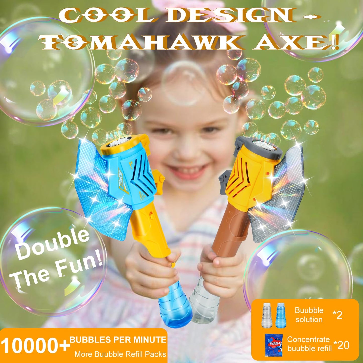 Bubble Machine Gun for Kids,Bubble Wands for Toddlers Toys 3+ Years Old,Summer Toys,Toy for Boys Girls Outdoor Indoor Birthday Wedding Party,Gifts (Blue&Brown)