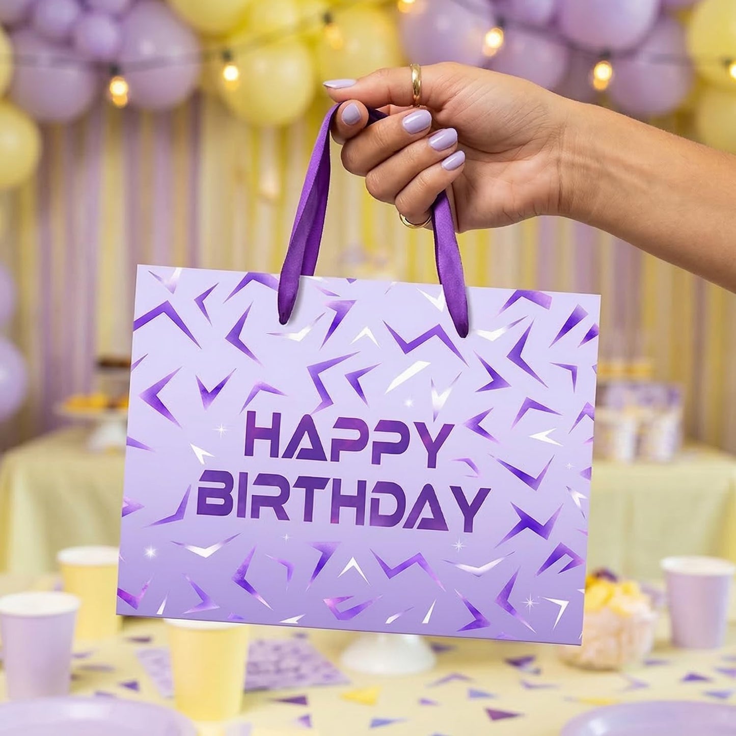 YTHKJS 13'' Large Purple Demon Party Gift Bag Set with Handles, Greeting Card and Tissue Papers for Hunter Theme Party Decoration (Purple 1Pcs)