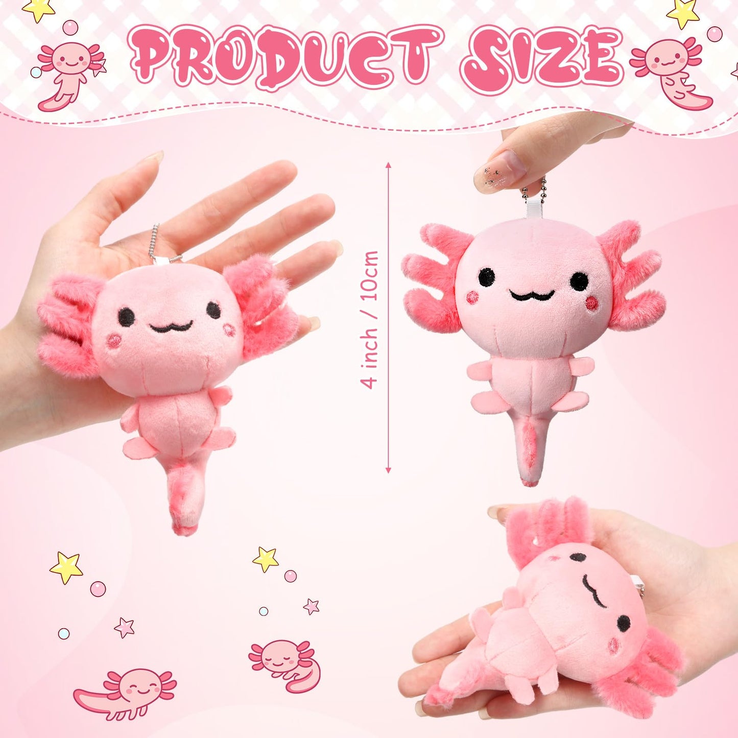 Poen 8 Pcs Axolotl Keychain Plush Toys 4inch Kid Graduation Prizes Video Game Party Favor Kindergarten End of School Gift Stuffed Animal Mini Kawaii Cute Doll Ornament Classroom Reward(Classic)