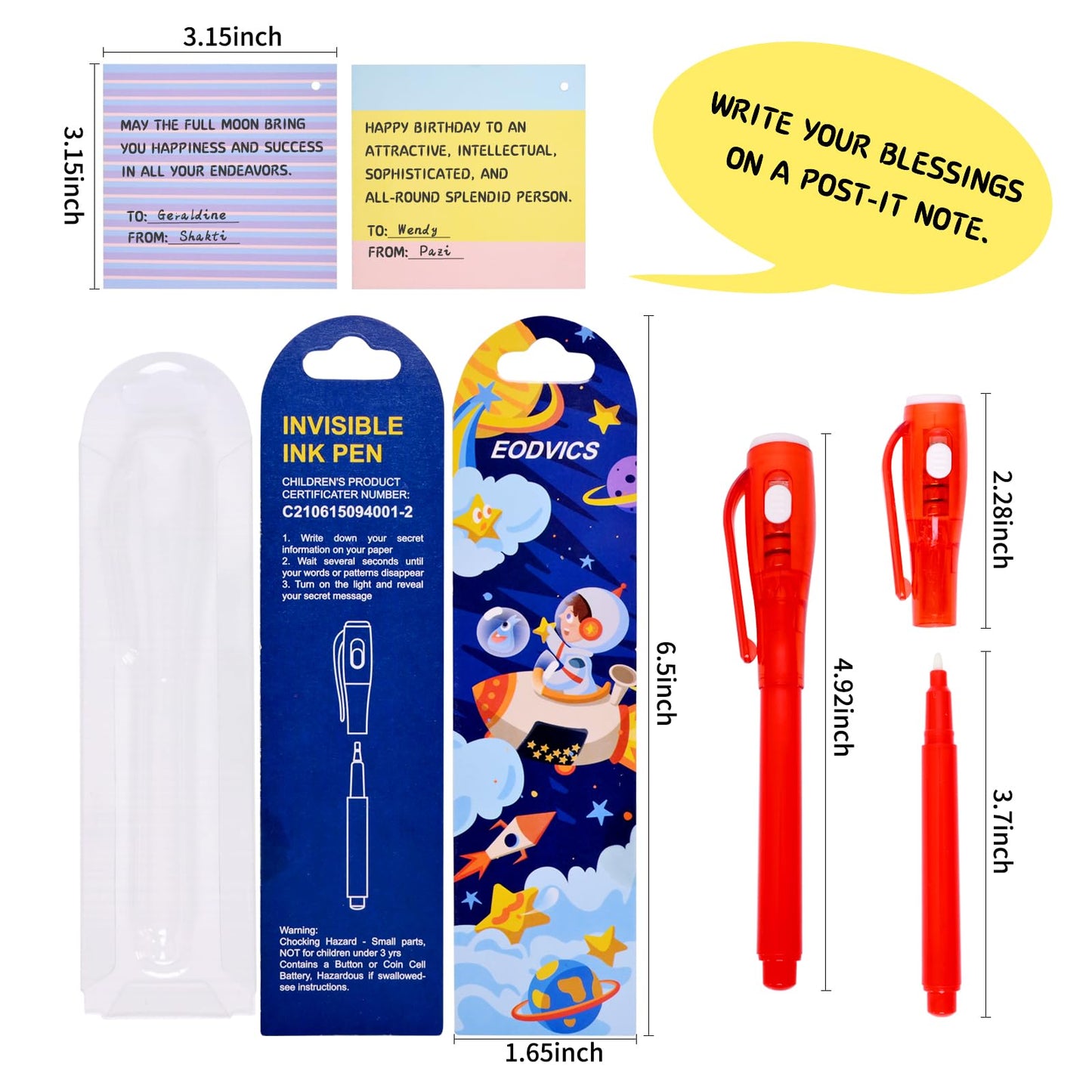 EODVICS 24 Pack Upgraded Invisible Ink Spy Pen with Gift Cards, UV Light Magic Marker for Secret Messages, Bulk Birthday Party Favors Goodie Bags Classroom Prizes for Kids Ages 3+