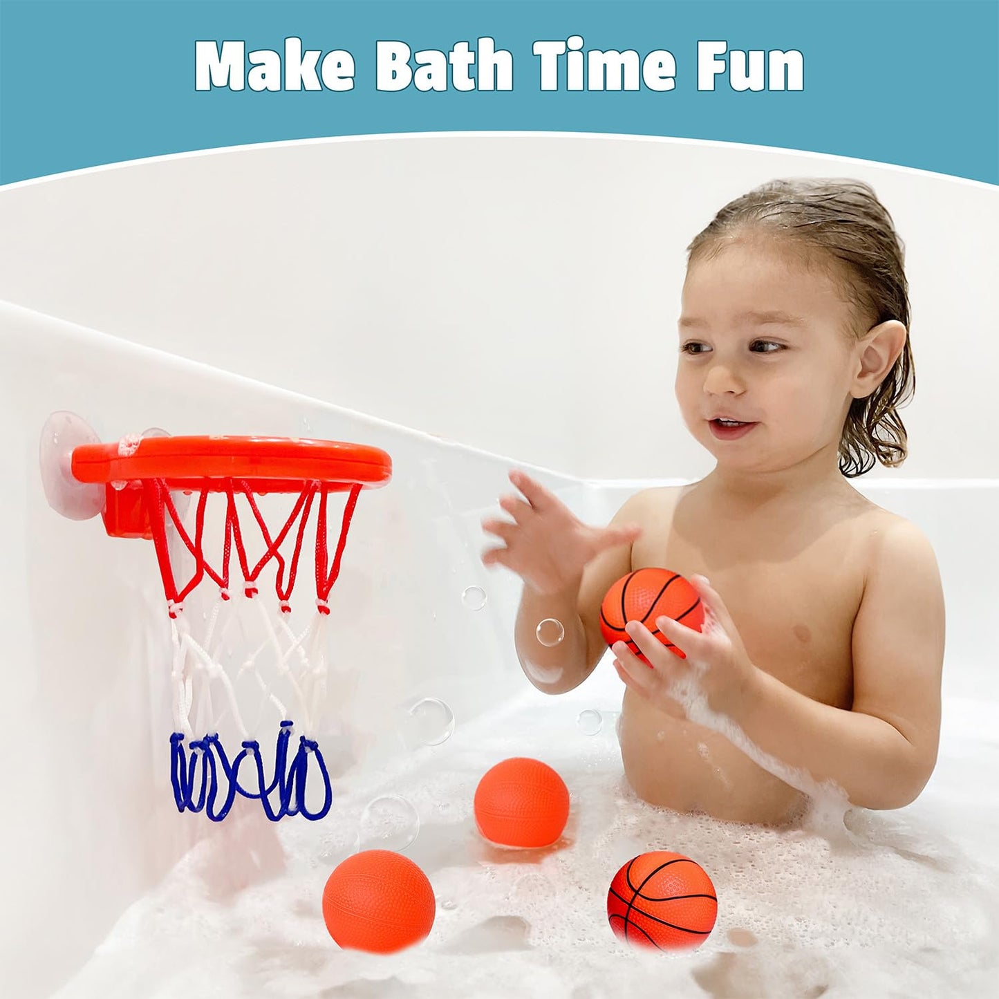 MARPPY Bath Toys – Bathtub Basketball Hoop for Toddlers and Kids, Mold-Free Shower Toy with 4 No-Hole Balls, Fun Bathtub Toys for Boys and Girls