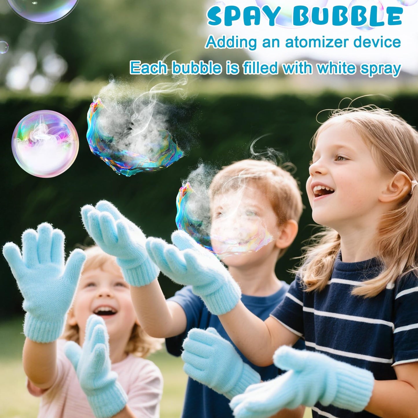 Palksky Fog Bubble Machine with Magic Smoke, Rechargeable Bubble Blower Make for Kids Toddlers, Unique Fog-Filled Interactive Bubbles for Outdoor/Indoor Birthday Party