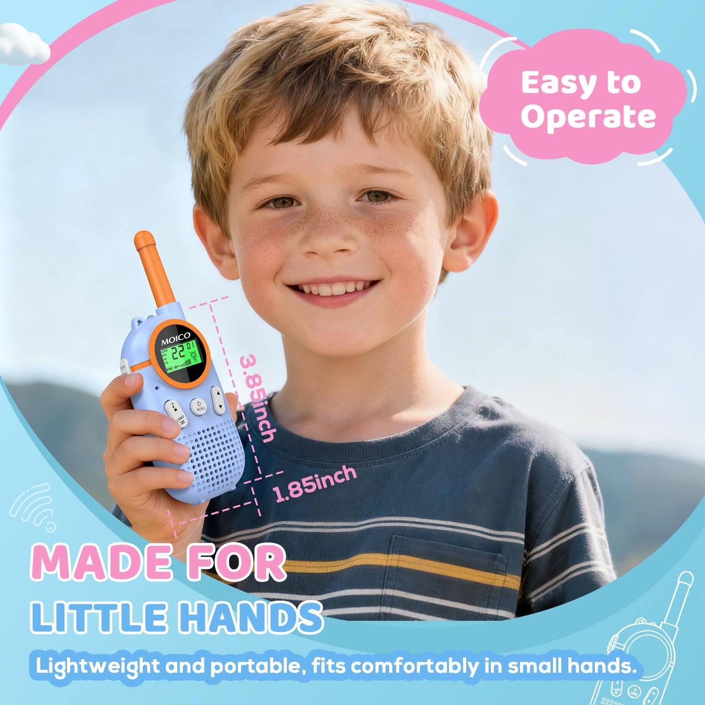 MOICO Toys for 3-12 Year Old Boys Girls,Rechargeable Long Range Walkie Talkies for Kids with 22 Channels,3 4 5 6 7 8 Year Old Kids Gift, Perfect for Outdoor Camping,Hiking,Christmas and Birthday