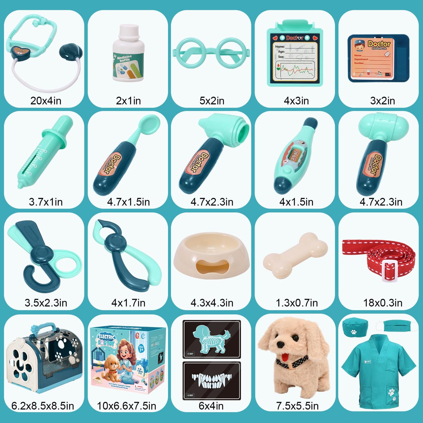 G.C 22Pcs Dog Toys for Kids Doctor Kit, Walking Barking Electronic Interactive Stuffed Dog Vet Kit Costume Pretend Play Puppy Pet Care Veterinarian Playset, Gifts for Kids Girls 3 4 5 6+ Year Old
