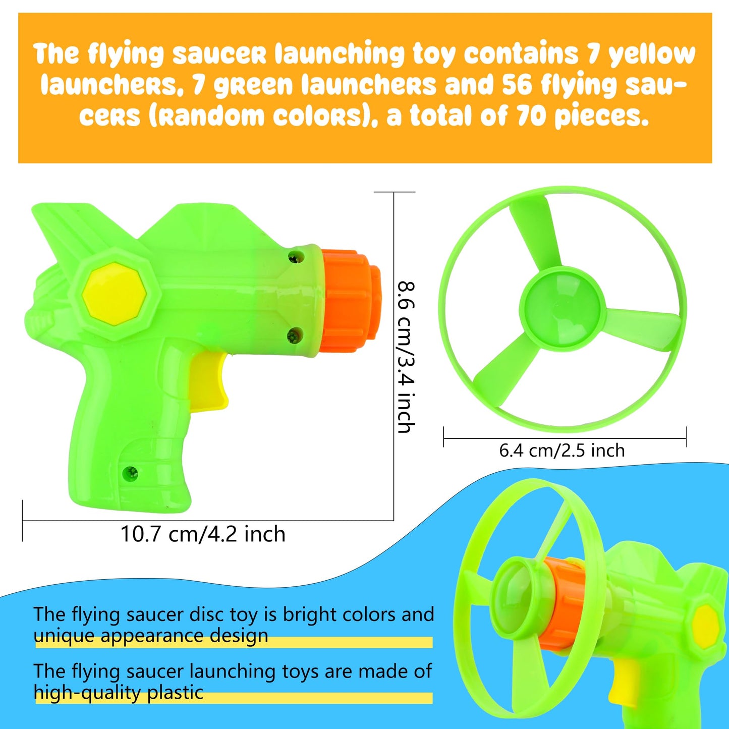 Cagemoga 70 Pack Flying Launcher Toy Novel Flying Launcher Toy with 14 Pcs Launchers and 56 Pcs Flying Toy for Kids Outdoor and Indoor Games Birthday Party Favors