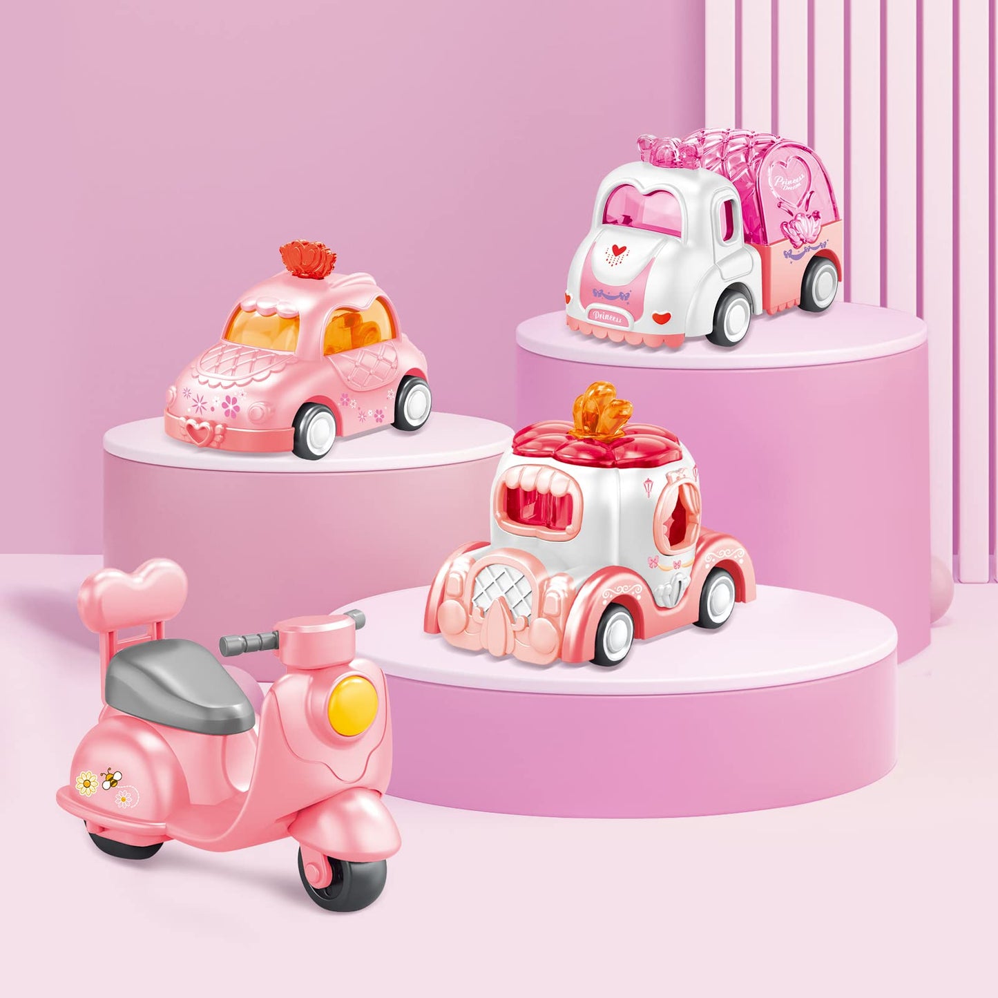 Seveclotree 9 in 1 Carrier Truck Cars Toys - Pink Princess Girl Car with Light and Sound - Toddler Toys Age 1-4