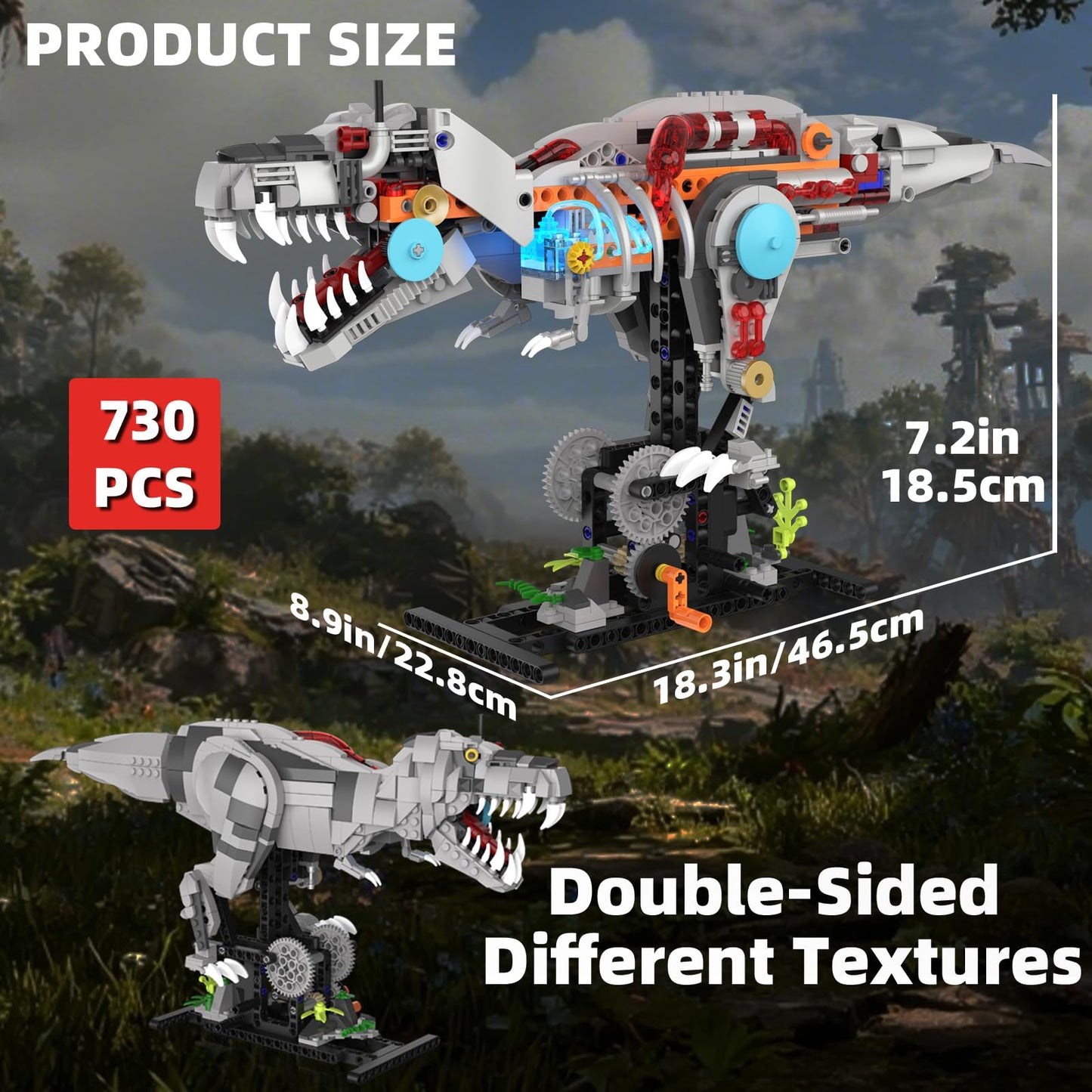 Suplanet Mechanical T-Rex Dinosaur Building Set with Lights, Rotatable Components & Display Stand, STEM Building Toy for Boys 8-14, Home Office Decor for Adults, Mechanical Enthusiasts (730PCS)