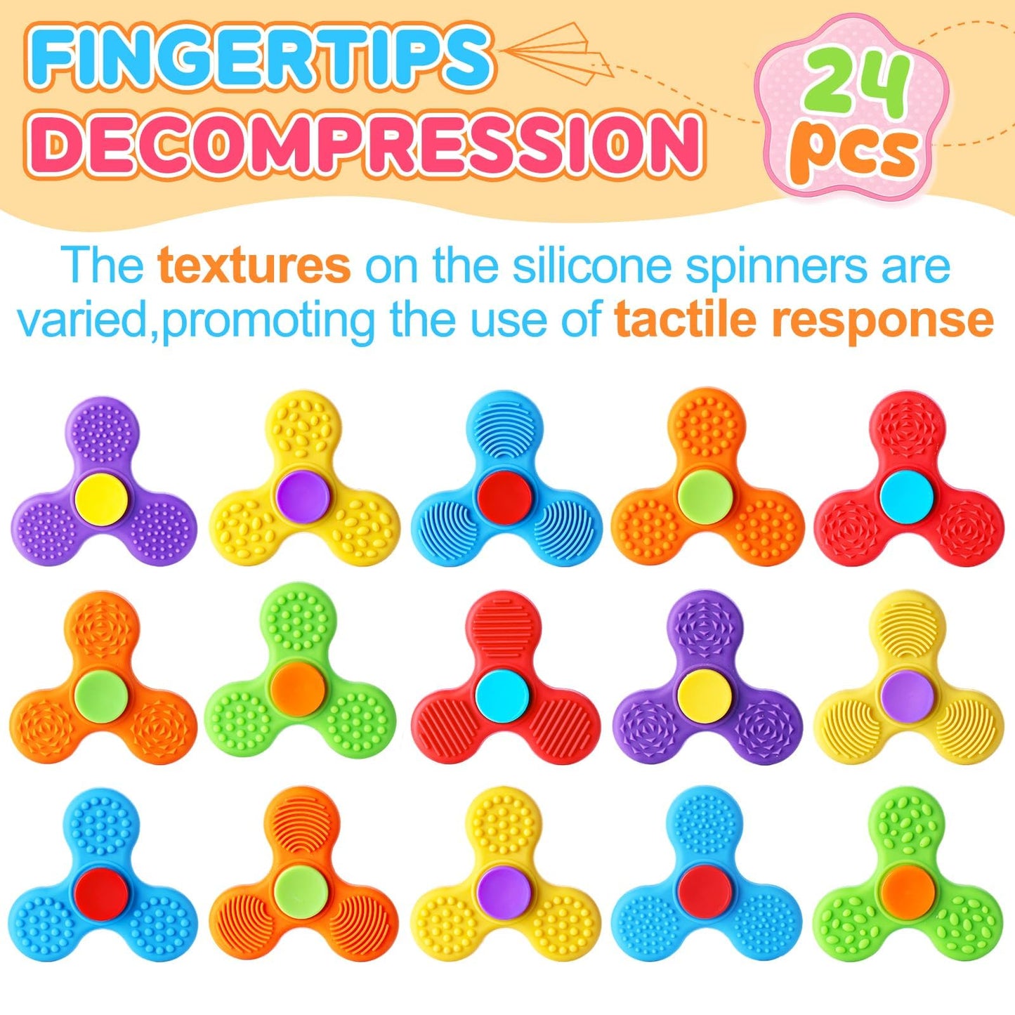 24 Pack Sensory Fidget Toys for Kids in Bulk, Mini Fidget Spinners for Adults with Autism ADHD, Quiet Classroom Prize Autism Toys Stress Relief Fidgets Desk Office Toys