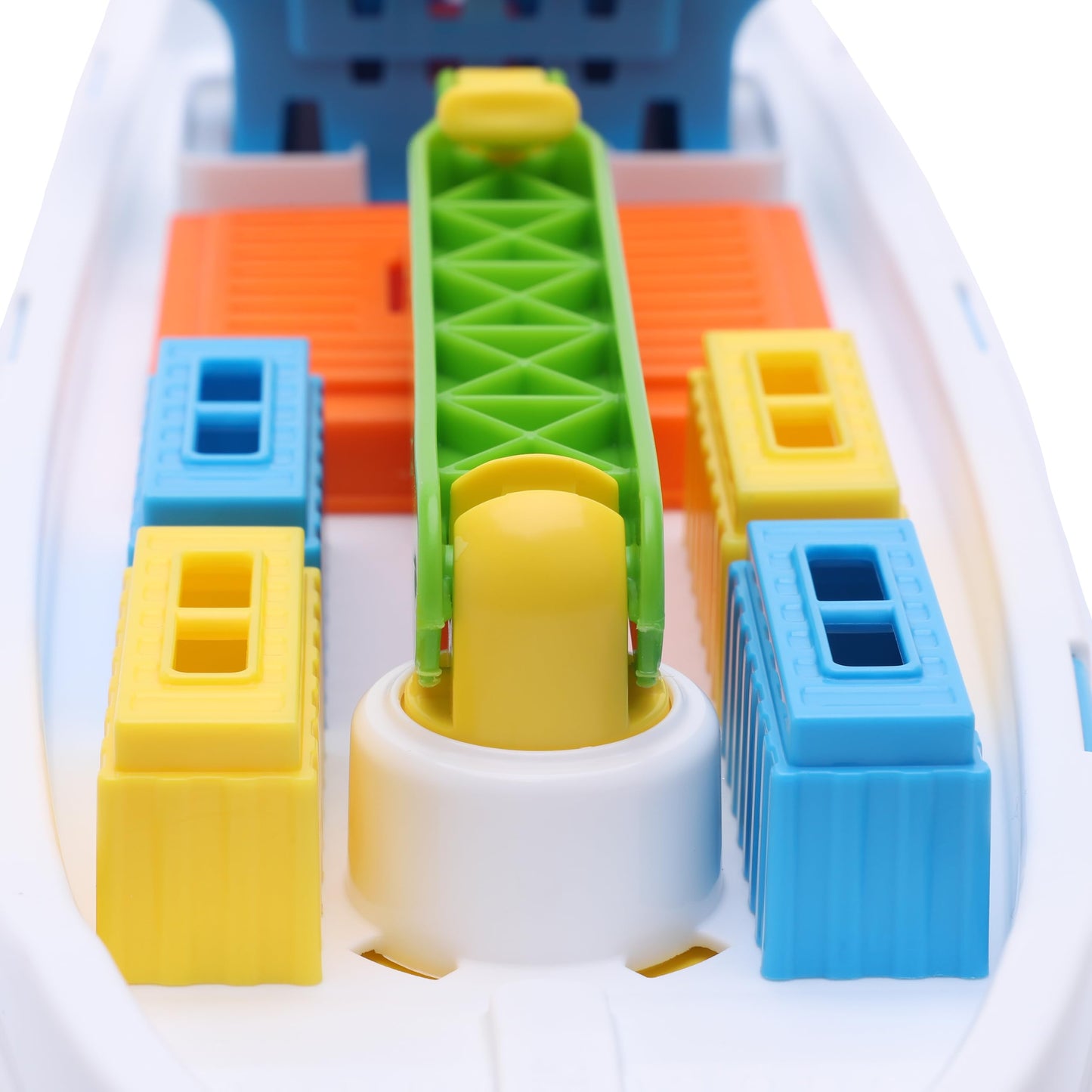 Toyland® 41cm (16") Colourful Cargo Ship with Moveable Doors, Crane & 6 Plastic Containers - Kids Floating Water Toy - Pool & Bathtime Toys - 3 Years+