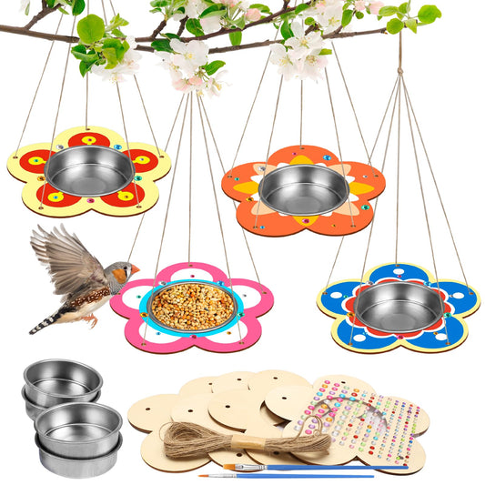 Fennoral 4 Pack Bird Feeder Kits for Kids Make Your Own Bird Feeders Wooden Art and Craft for Girls Boys Ornaments DIY to Paint Craft for Garden Outdoor Decoration Winter Spring Activities Project