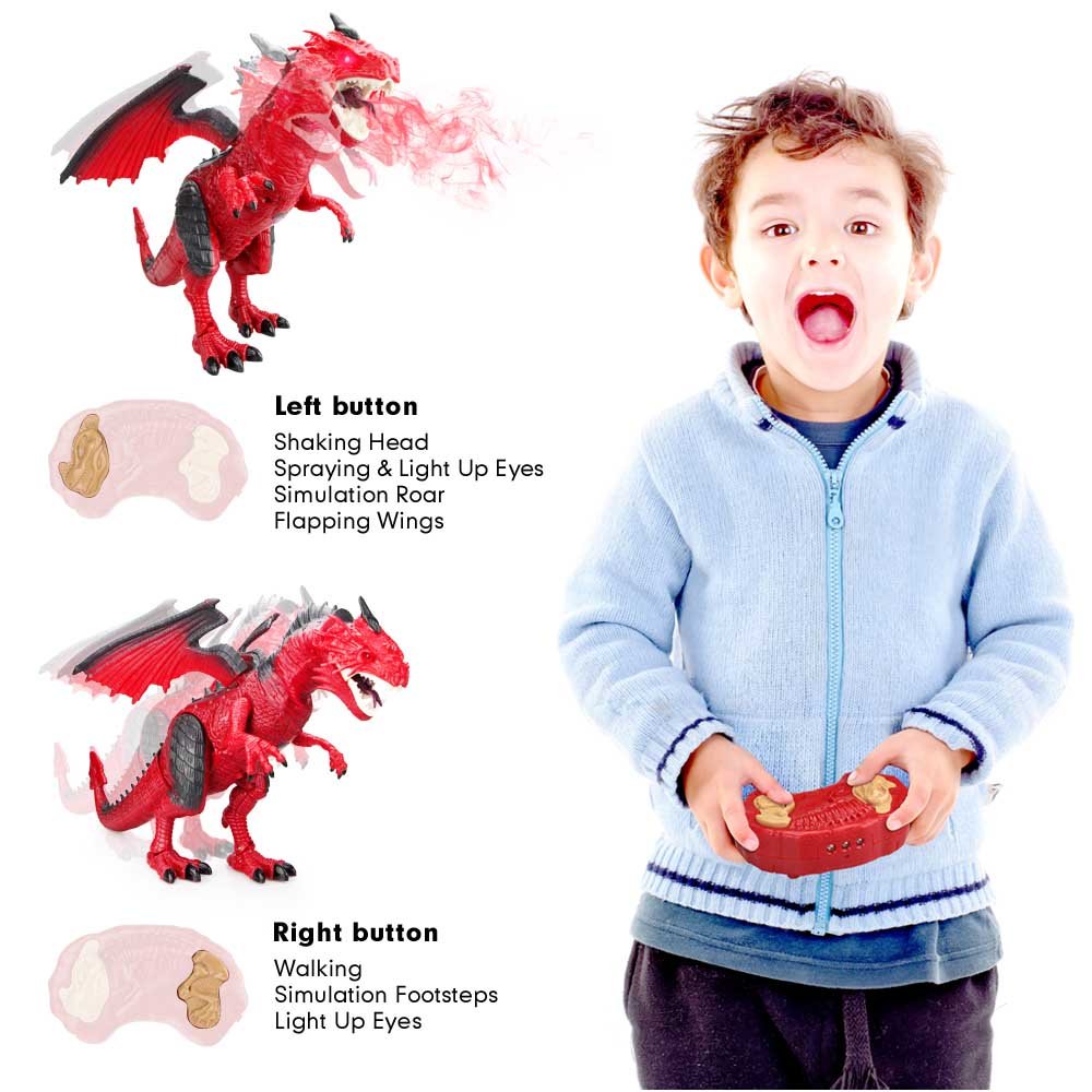 Betheaces Remote Control Dinosaur,Dragon Toy for Kids Boys Girls Red Dragon Figures Learning Realistic Looking Large Size with Roaring Spraying Light Up Eyes for Birthday Xmas Gifts (Style-1)