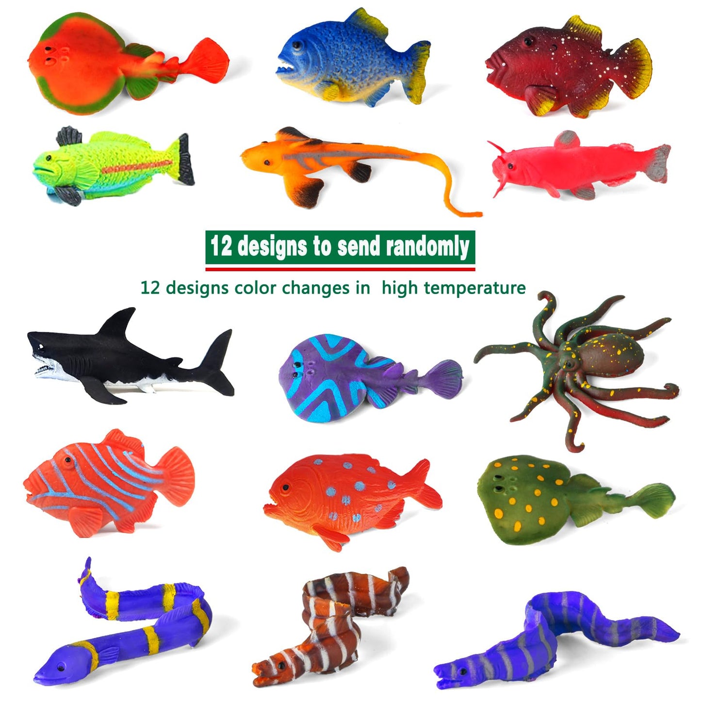 12 Pack Color Changing Sea Animal Toys,Change Color Ocean Animals Figures,Mold Free Bath Toys for Toddlers Kids,Water Table Toys,Rubber Floating Fish Toys for Themed Party Supplies,Goodie Bags Fillers