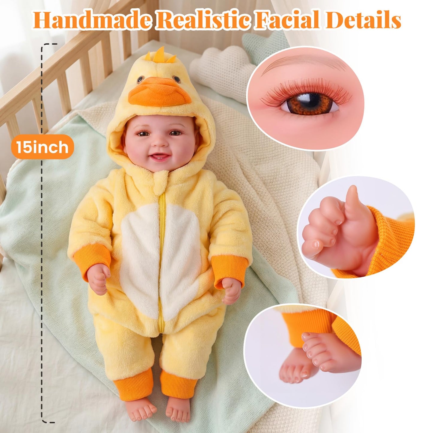 BABESIDE Lightweight Baby Doll Set – 15" Realistic Soft Doll for Girls, Easy to Carry & Hug – Pretend Play & Gift