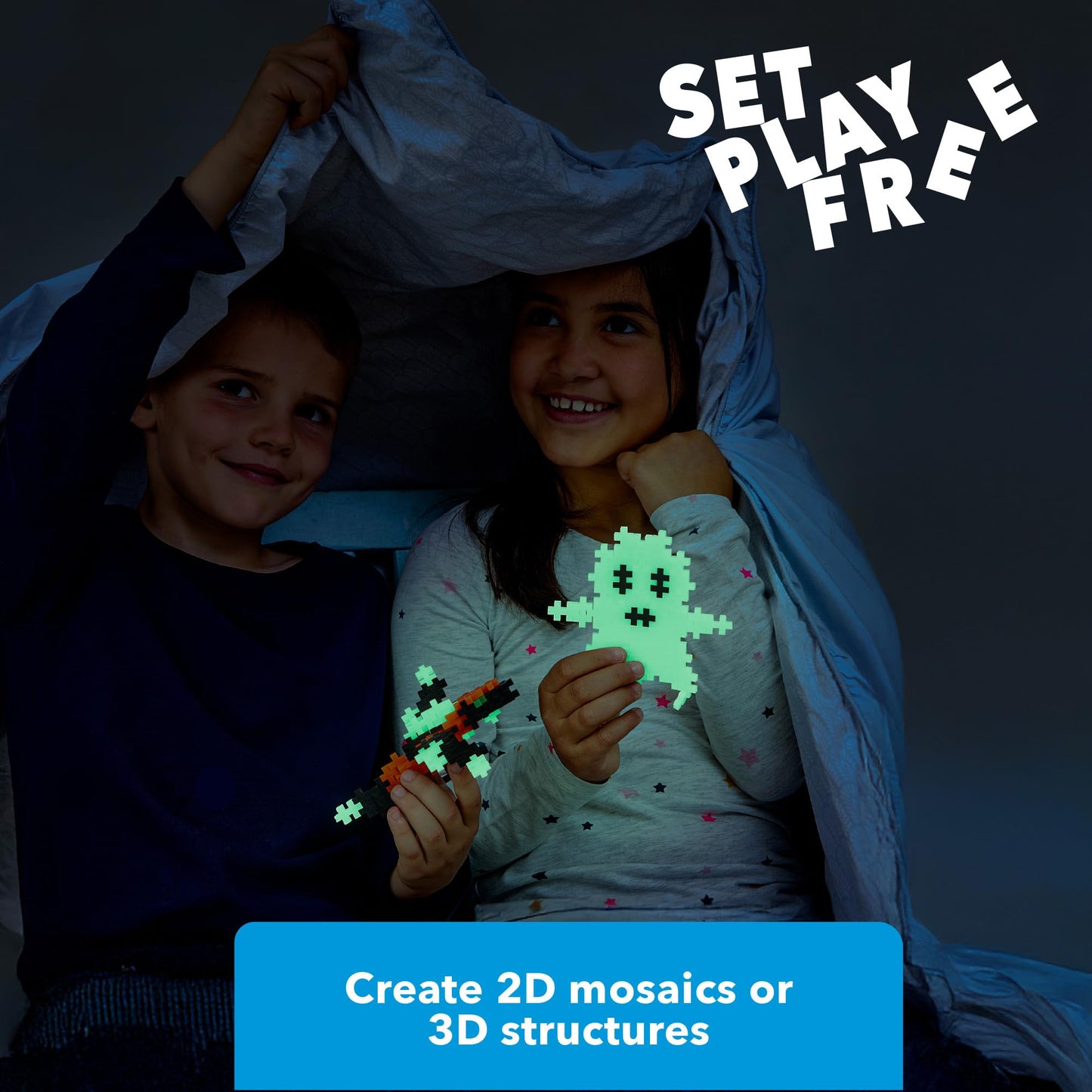 Plus-Plus: Super Tube - Glow-In-The Dark Mix -500 Pieces– Construction Building STEM Toy, Interlocking Mini Puzzle Blocks, Open Play Set, Kids Ages 5+