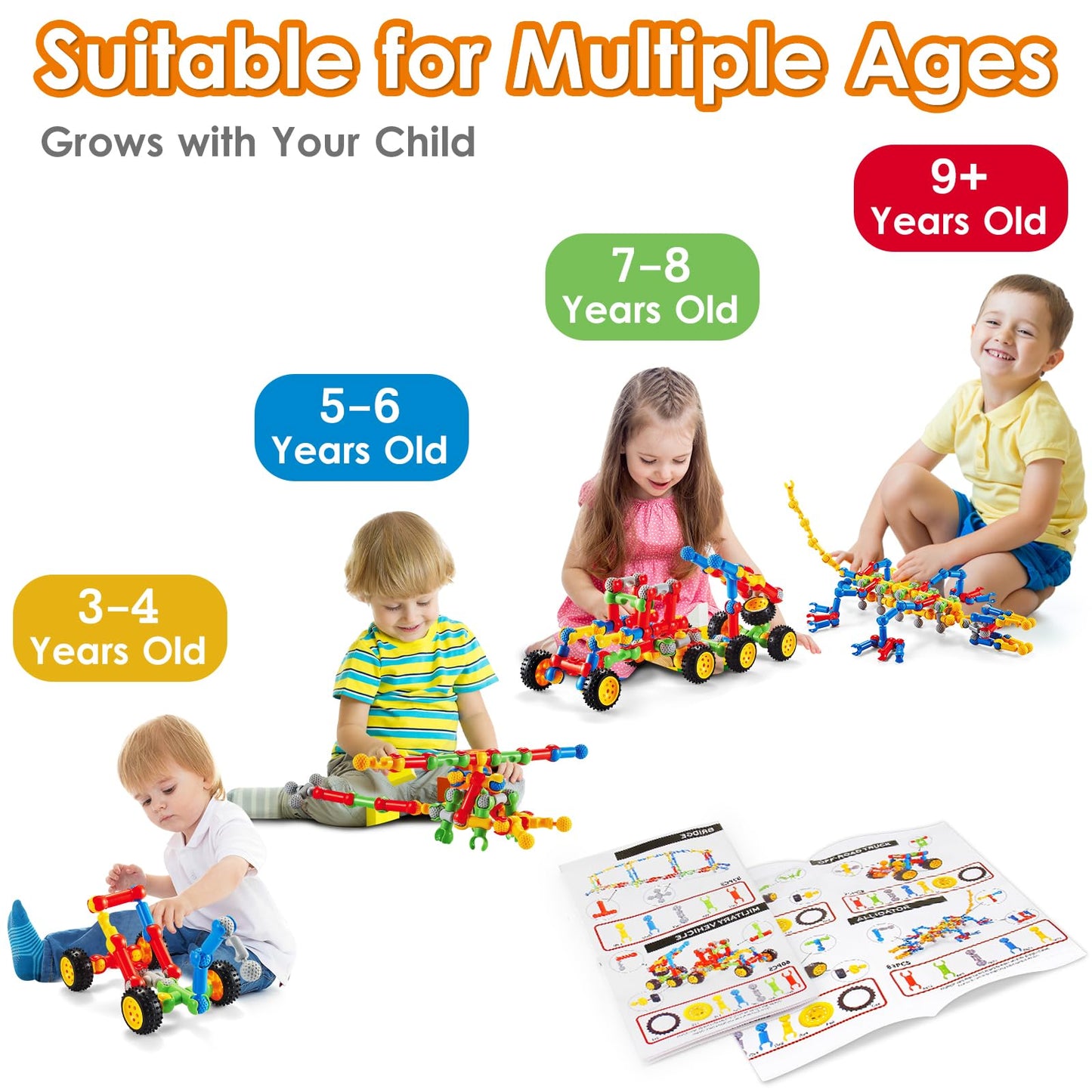MOONTOY STEM Kits Building Toys for 3 4 5 6 7 8 Year Old Boy Girl Birthday Gift, Educational Building Blocks for Kids Ages 3-5 5-7 4-8 6-8, Preschool Engineering Set Creative Activities Classroom Game