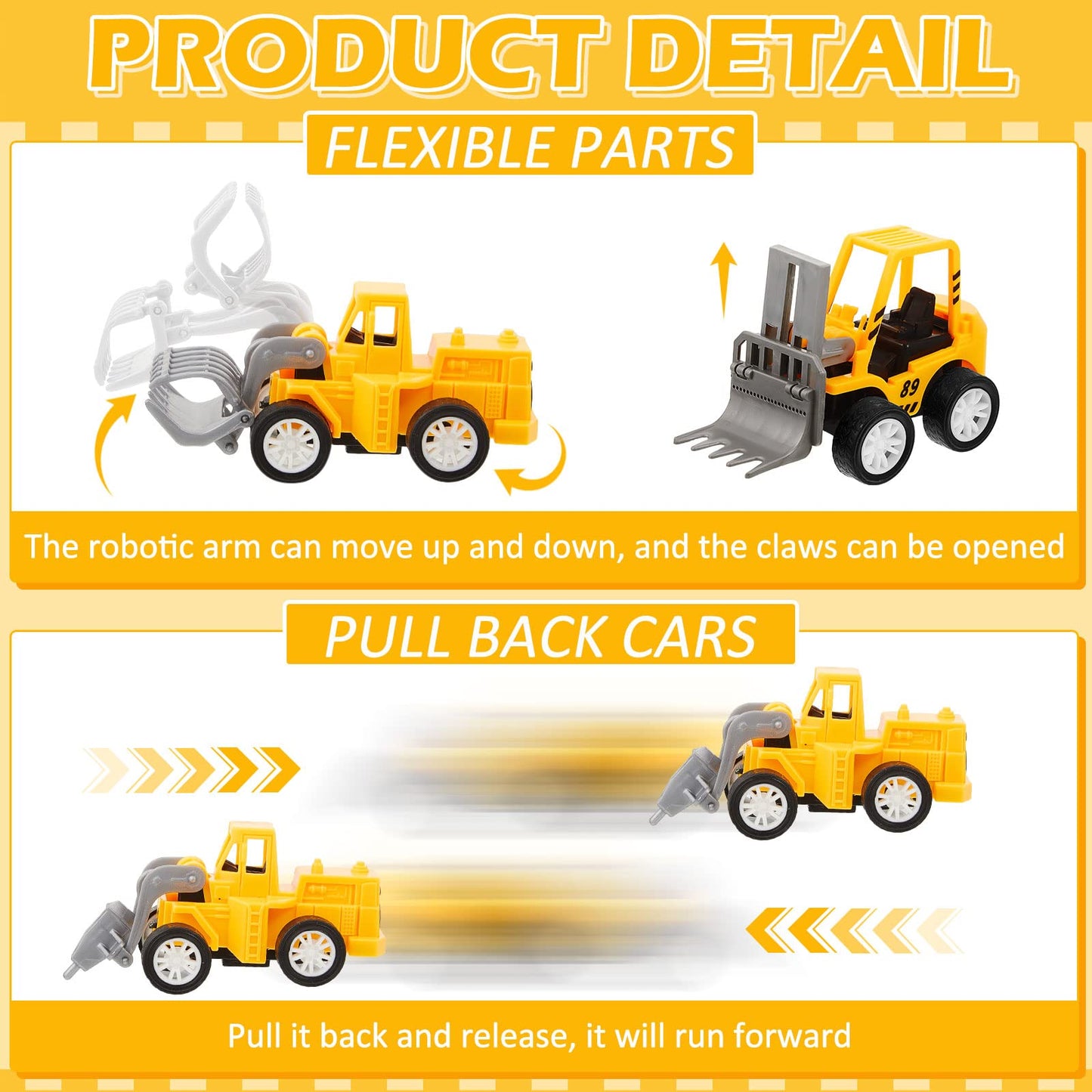 108 Pcs Construction Party Favors Engineering Trucks Small Digger Truck Toys Christmas Gifts Pull Back Vehicles Mini Excavator Toy Car Set for Kids Birthday Boys Girls Stocking Stuffers (Full Set)