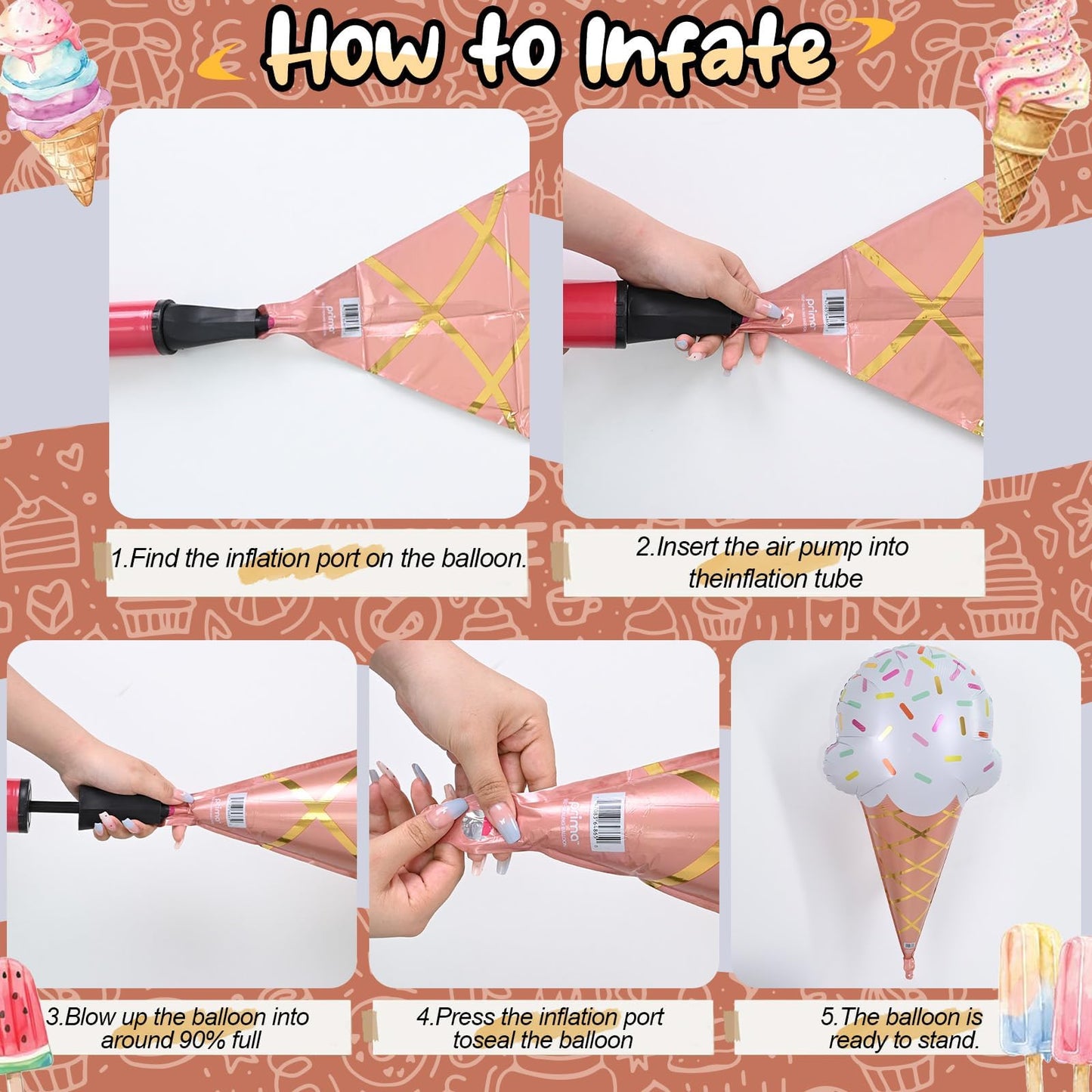 32 Inch Large Ice Cream Balloons Cone Kit, Giant Sweet Ice Cream Sprinkle Foil Balloons, Popsicle Three Scoops of Fun Social Party Decorations for Kid Girls Birthday Summer Beach Hawaii Pool Decor