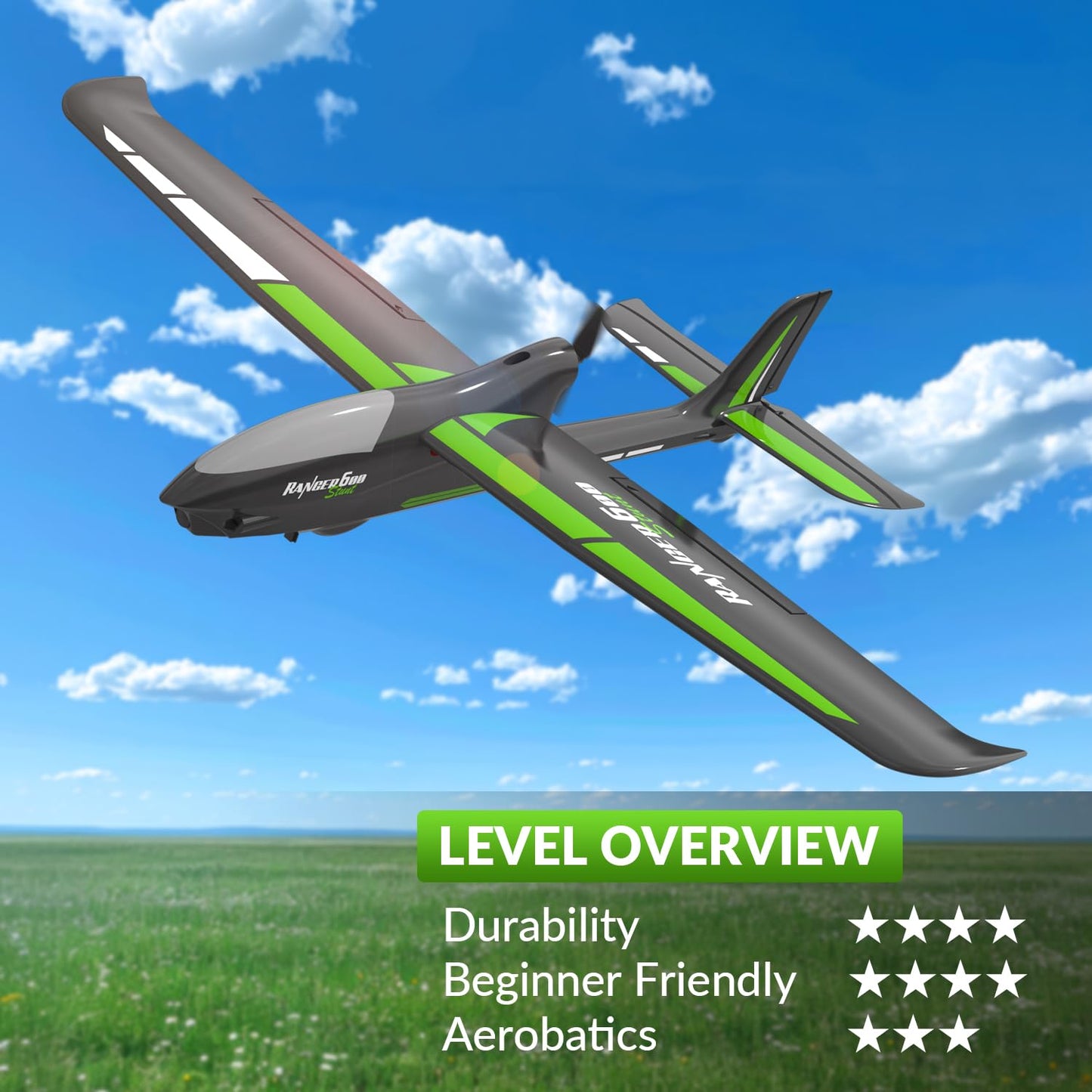 RC Plane with Aileron RTF 4 Channel Remote Control Airplane Ready to Fly Ranger600 Stunt 4CH Glider RC Airplane for Beginners Adults with 6-Gyro Xpilot Stabilization System & One Key Aerobatic