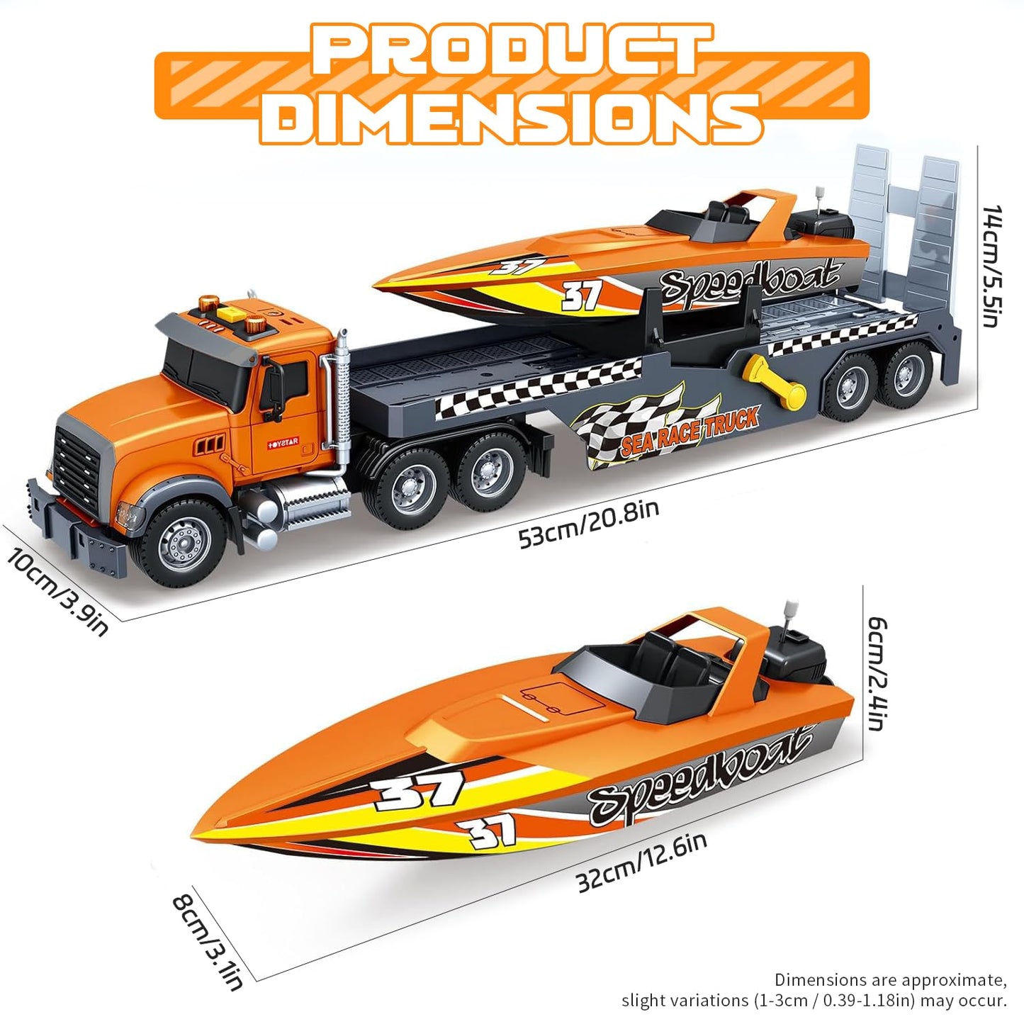 Kids Toys for 3 4 5 6 Years,21" Semi Transport Truck Toy with Speedboat Vehicle Cars, Friction Powered Extra Large Truck Vehicle with Lights & Sounds for Boys Girls Toddlers Christmas Birthday Gifts