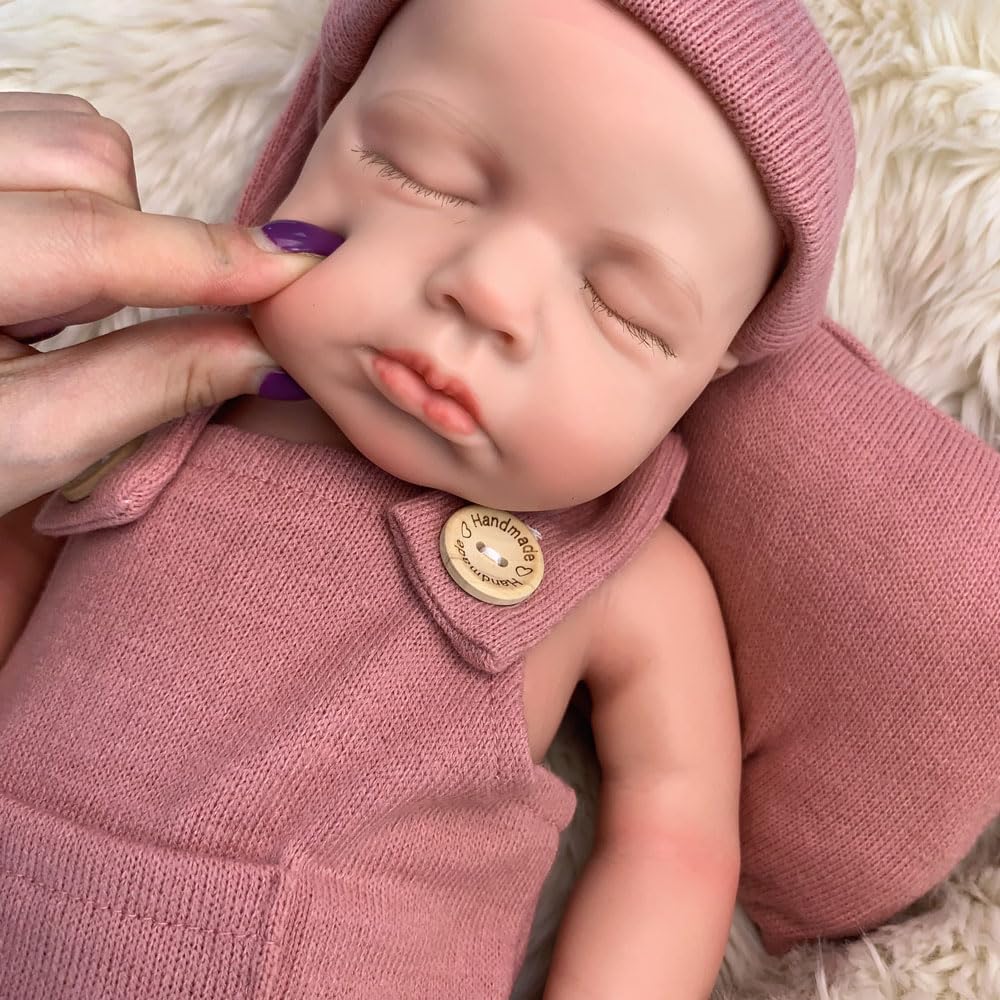 Gileutay 18 inch Lifelike Full Silicone Baby Doll Girl Open Mouth Realistic Reborn Dolls that Look Real Sleeping Baby