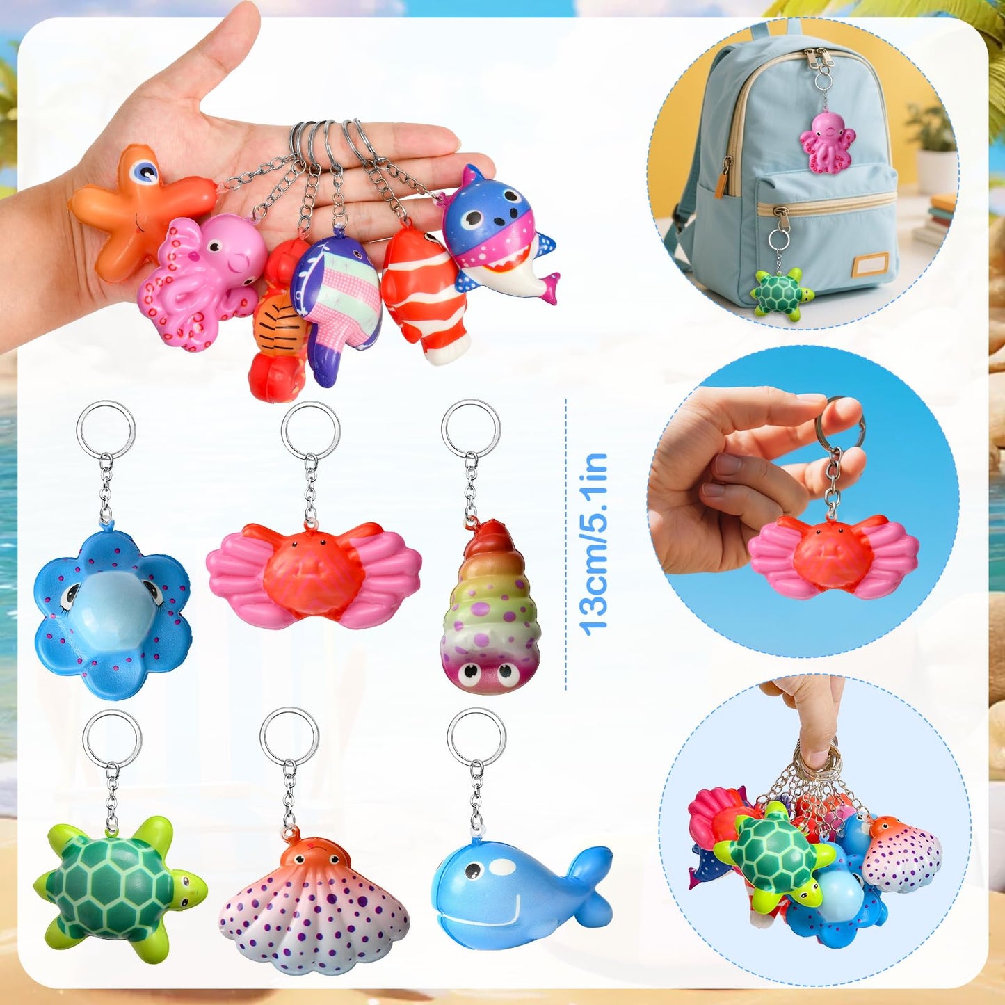 SNLN 12 Pcs Ocean Squishy Toys for Kids Under the Sea Party Favors Bulk for Birthday Gift Slow Rising Squishy Keychain Goodie Bag Filler Treasure Box Classroom Prize Ocean Themed Birthday Party Favors