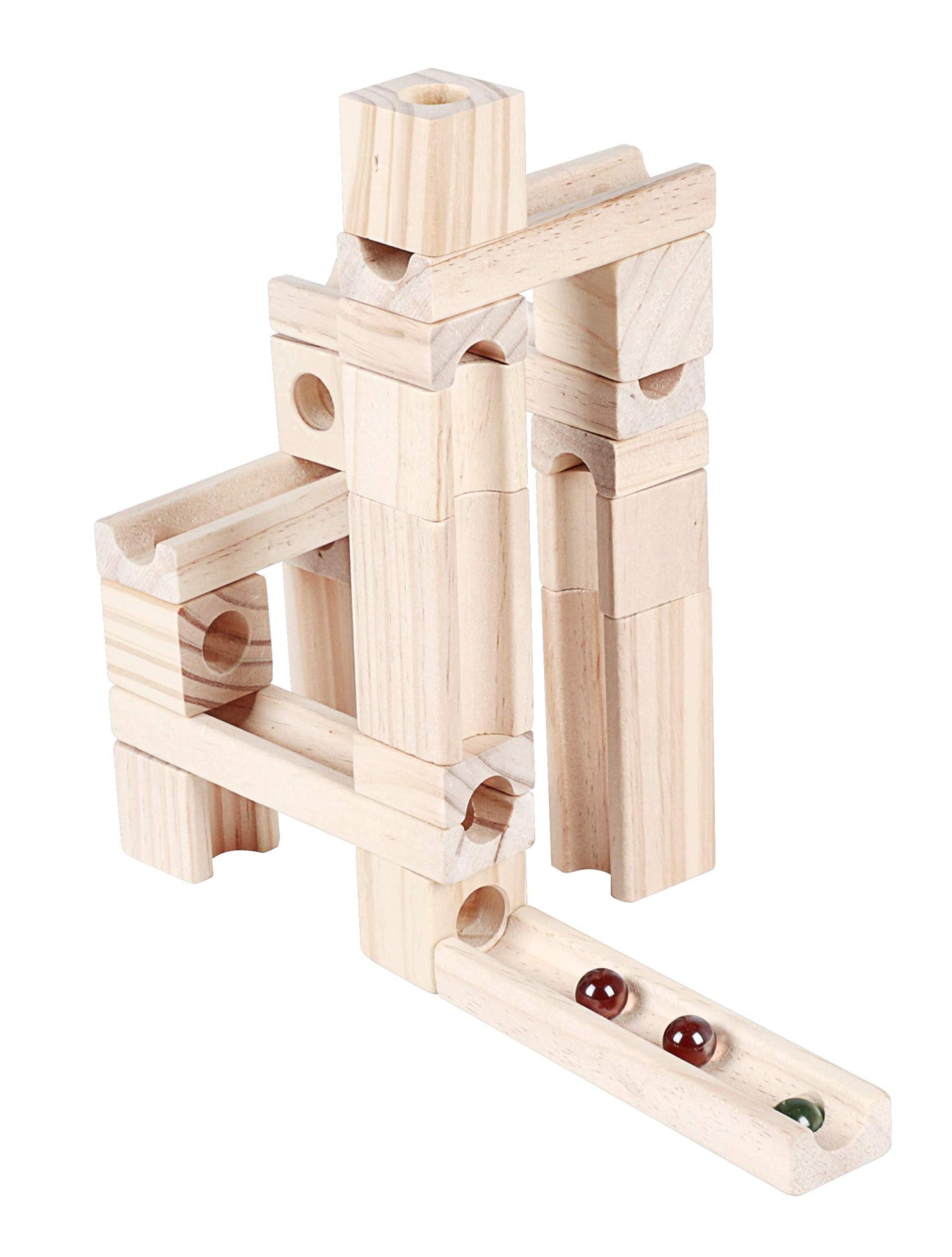 Golden Age Marble Run Toys, 60 Pieces Wooden Classic Ramps Track Building Construction Set for Children Toddler