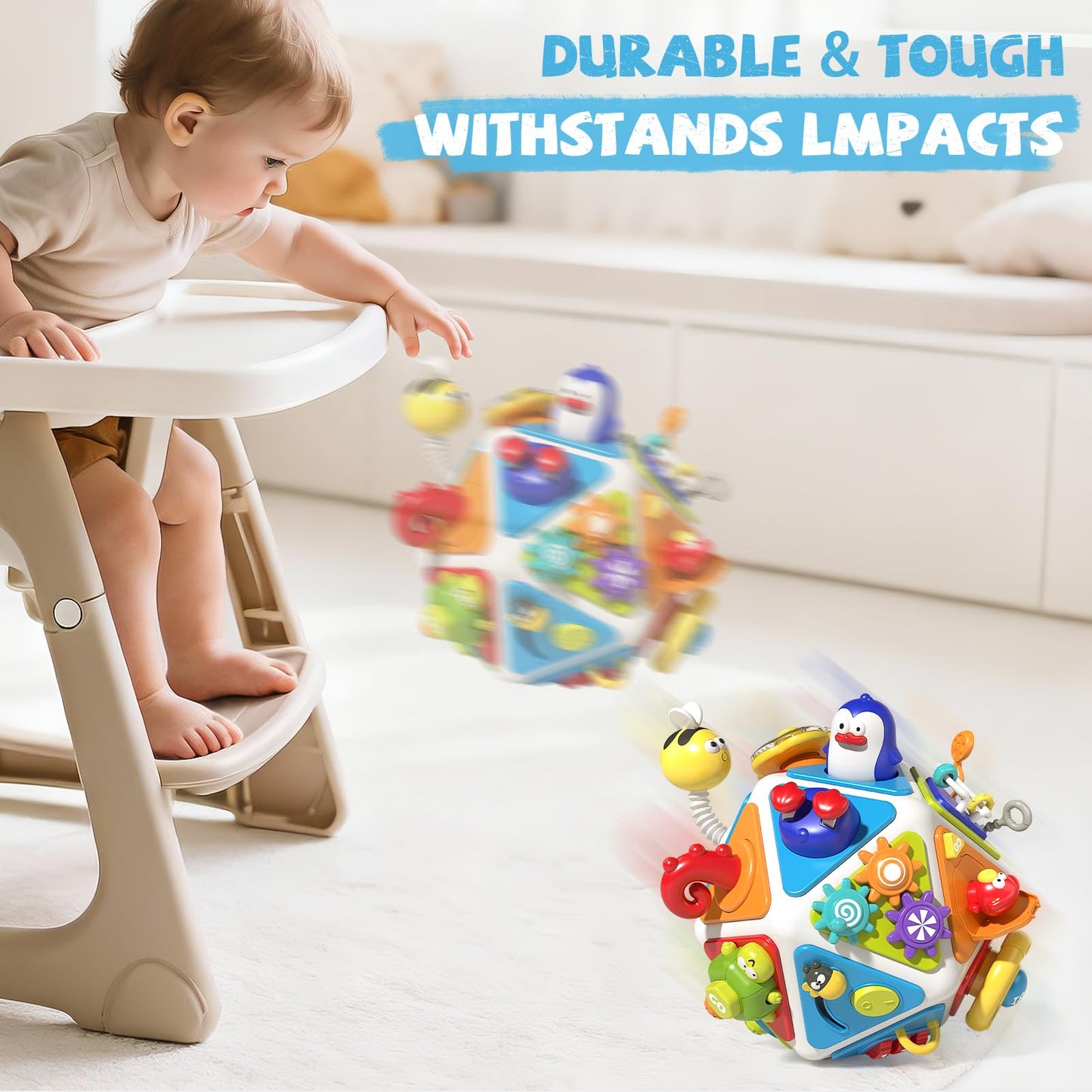 MEWOCHEE 20-in-1 Toddler Busy Board Cube Toys, Early Educational Montessori Sensory Toy for Toddler 1-3, Montessori Toys for 1 2 Year Old Boys Girls Kids, Travel Toy Gifts for 1 2 Year Old Boy Girl