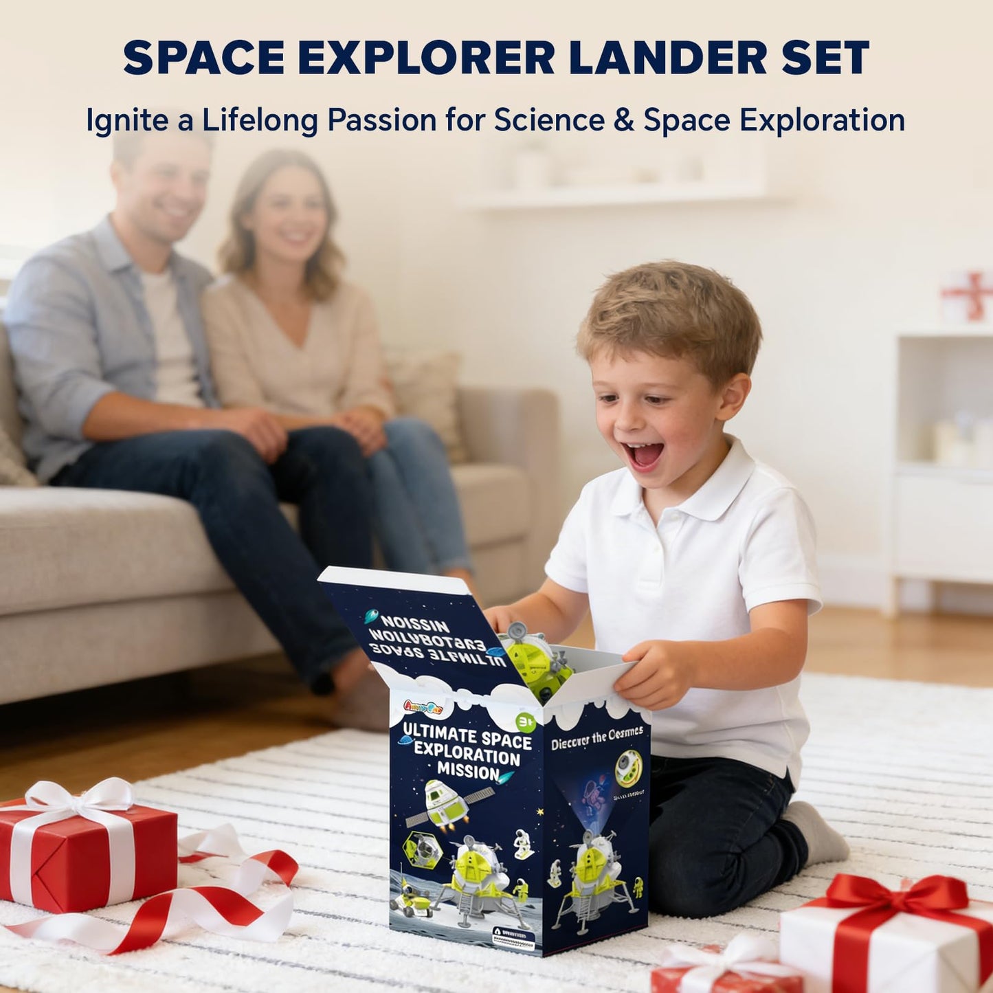 AuntyFey Space Rocket Ship Toys for Kids, Space Toys Shuttle for Kids 3-5-7 with 3 Astronaut Figures, Spaceship with Glowing & Sound Effect, Educational Stem Gift for Boy Girl