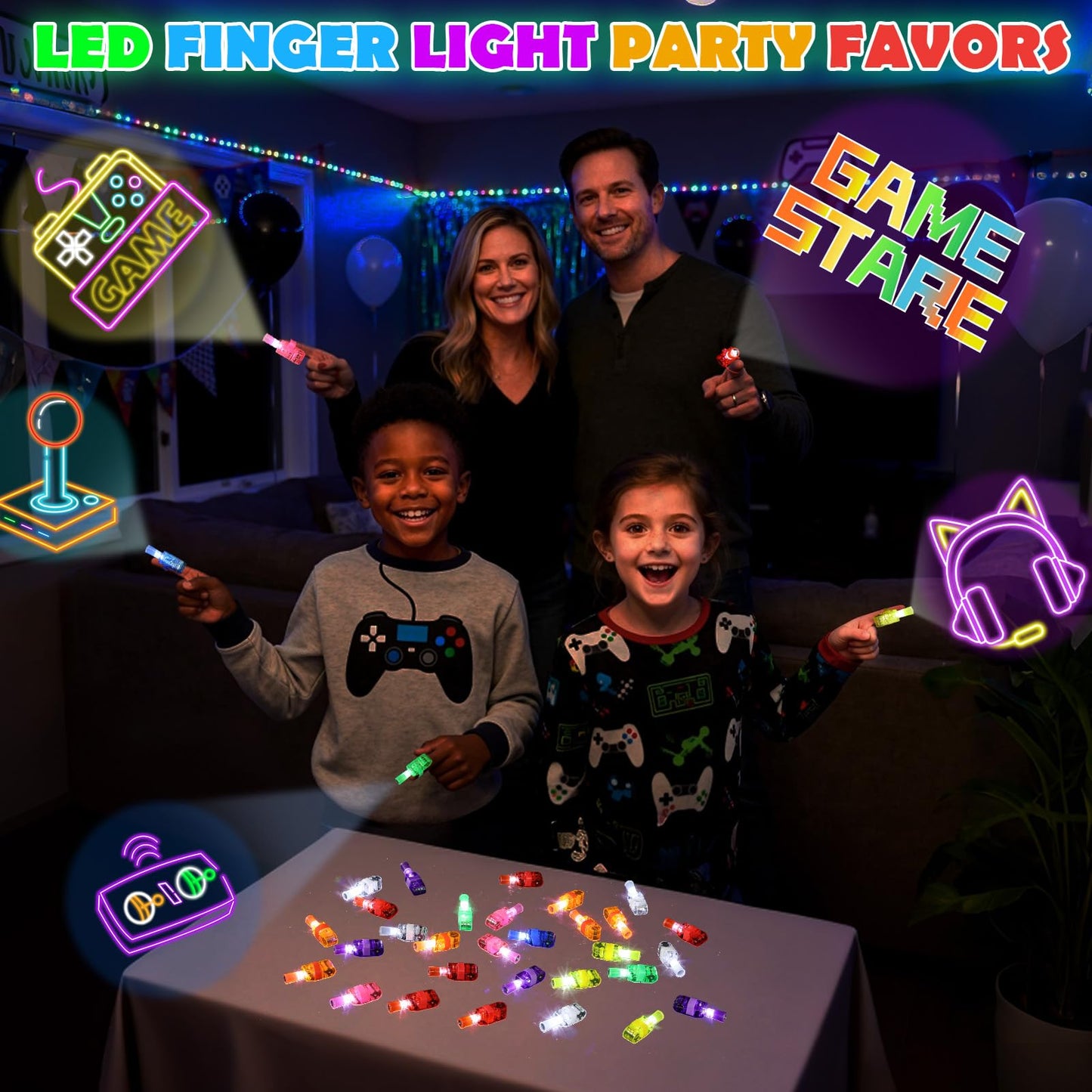 Mikulala 24 Pcs Video Gamer Party Favors LED Finger Lights, Glow in the Dark Neon Party Gifts for Boys Girls, Birthday Goodie Bags Stuffers, Classroom Treasure Box Prizes