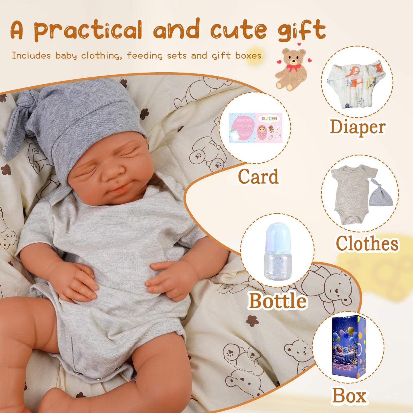 KUICEO Full Silicone Reborn Baby Dolls-20 Inch Realistic Newborn Anatomically Correct Boy with Realistic Blood Vessels and Skin，Silicone Full Body Lifelike Baby,Great Gift for Children,with Gift Box