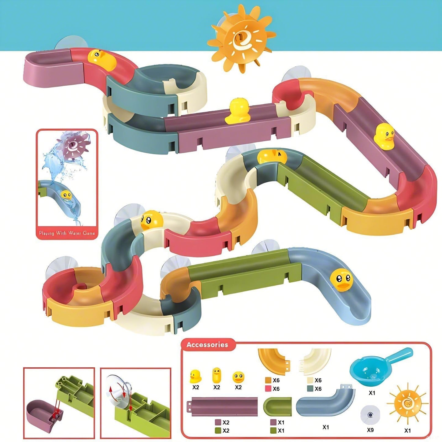 62 PCS Toddler Bath Toys for Kids Ages 3-5 4-8,Large Fun DIY Suction Cup Bathtub Mold Free Shower Toy Set,Duck Slide Building Game Toys for Ages 3 4 5 6 7 8 Year Old,Birthday Gift for Baby Boys Girls