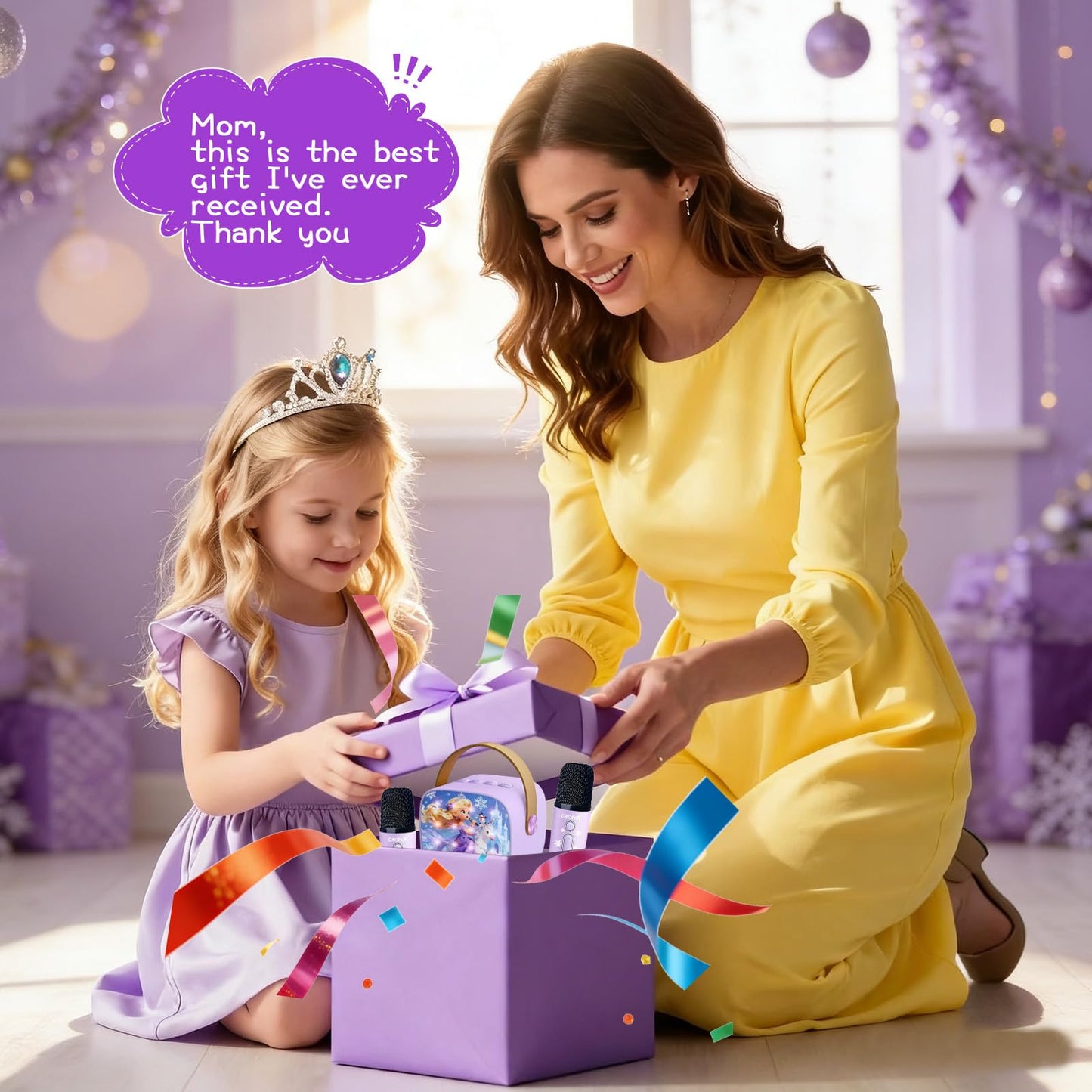 Mini Karaoke Machine for Kids:Girls Birthday Gifts Frozen Toys for Age 3 4 5 6 7 8 9 10 11 12+ Year Old Little Girl Teens Princess Party Gift Toddler Singing Toy,Bluetooth Speaker with 2 Wireless Mics