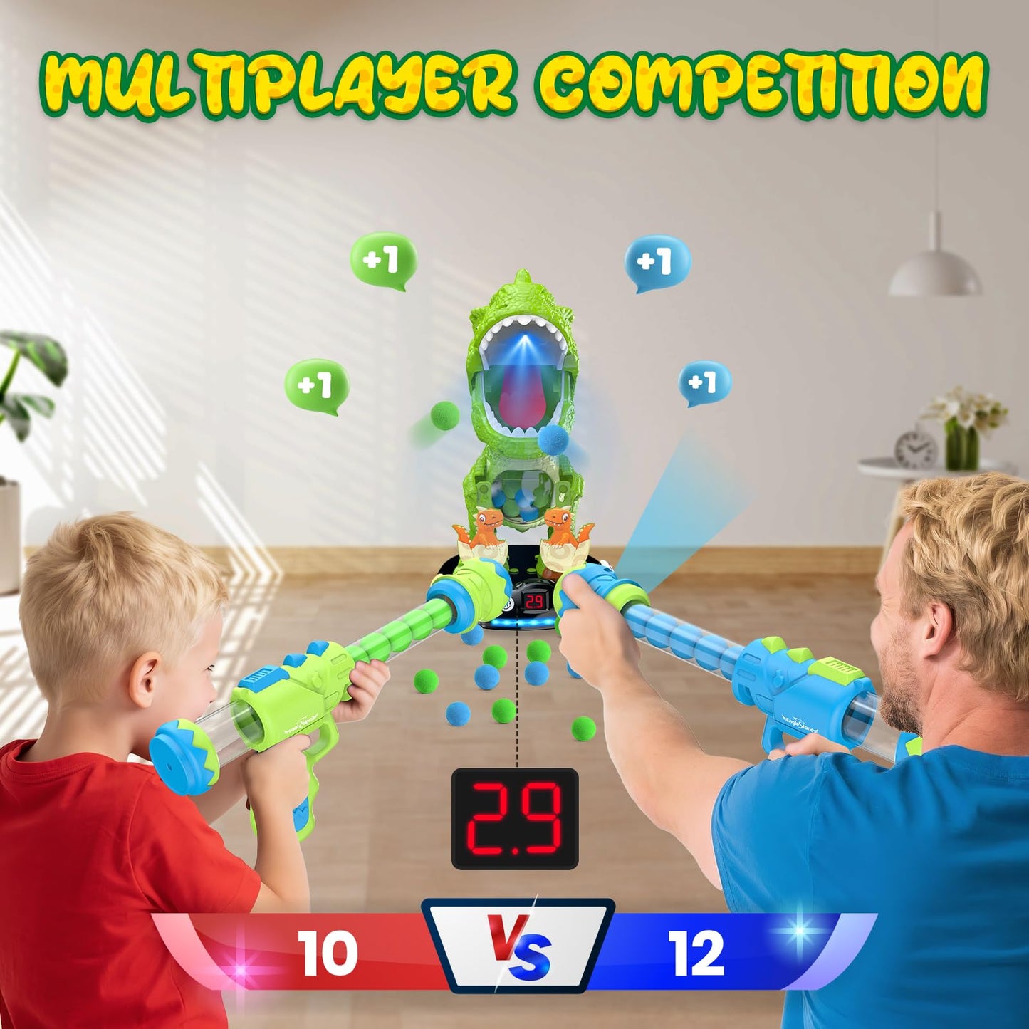 EagleStone Moving Dinosaur Shooting Toys for Kids 5-7, Electronic T-Rex Shoot Target Game with Mist Spray, LED Score, Roar & Light, 3-Pair Dino Target, Birthday Gifts for 5 6 7 8 9 Year Old Boys Girls