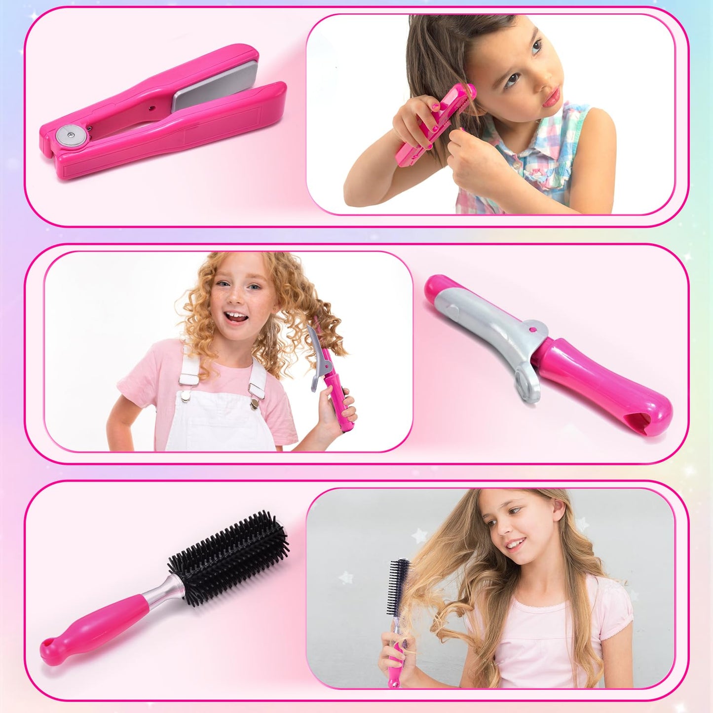 Lorfancy 49 Pcs Hair Salon Girls Toys Kids Pretend Play Makeup Sets Toddler Dress Up Beauty Hair Stylist Kit with Hairdryer Apron Curling Flat Iron Mirror Scissors Accessories Girl Birthday Gifts