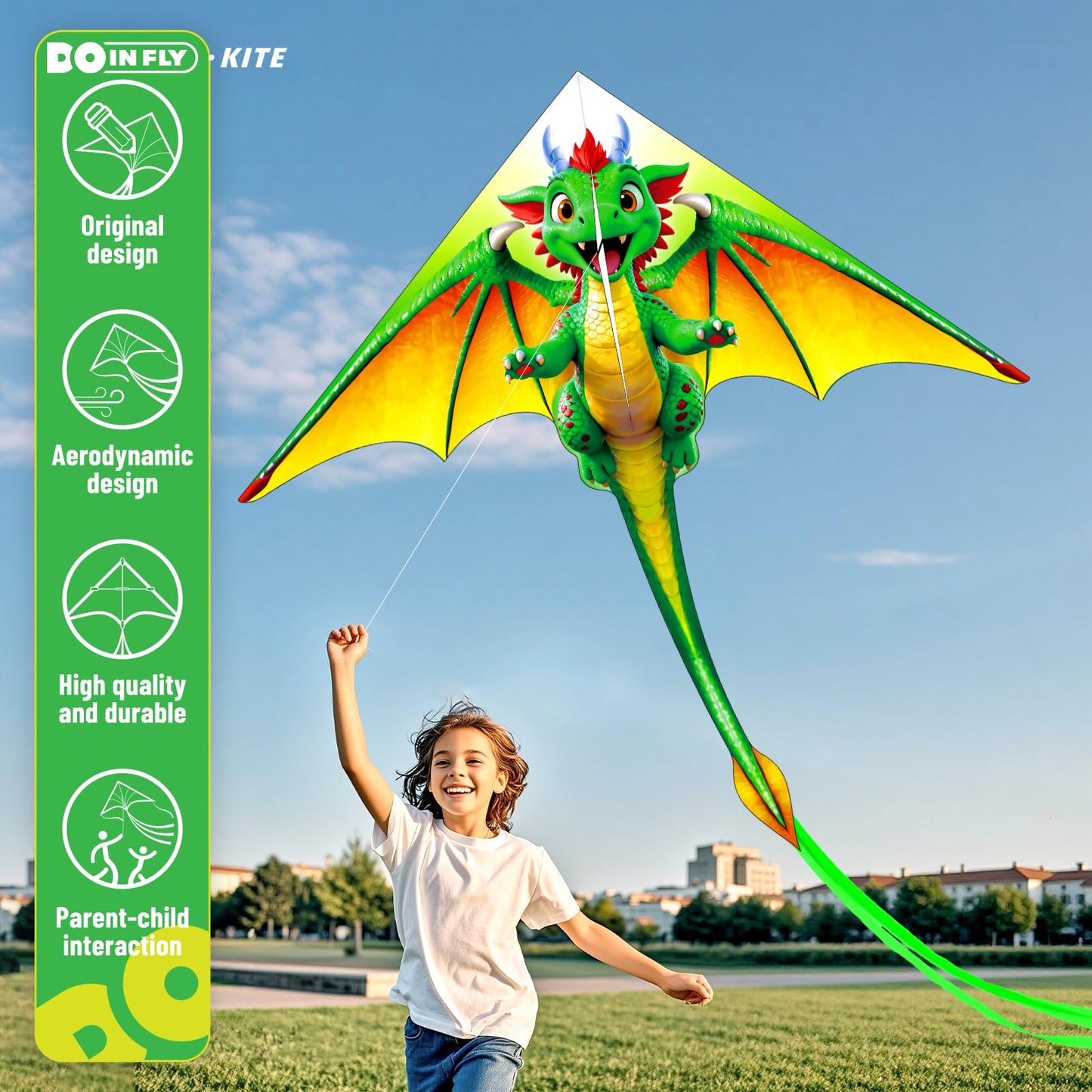 Doinfly Cartoon Dragon Kite is Suitable for Children and Teenagers, Including Boys and Girls. This Kite is Extremely Easy to Fly and is Perfect for Family outings, Outdoor Games and Activities.