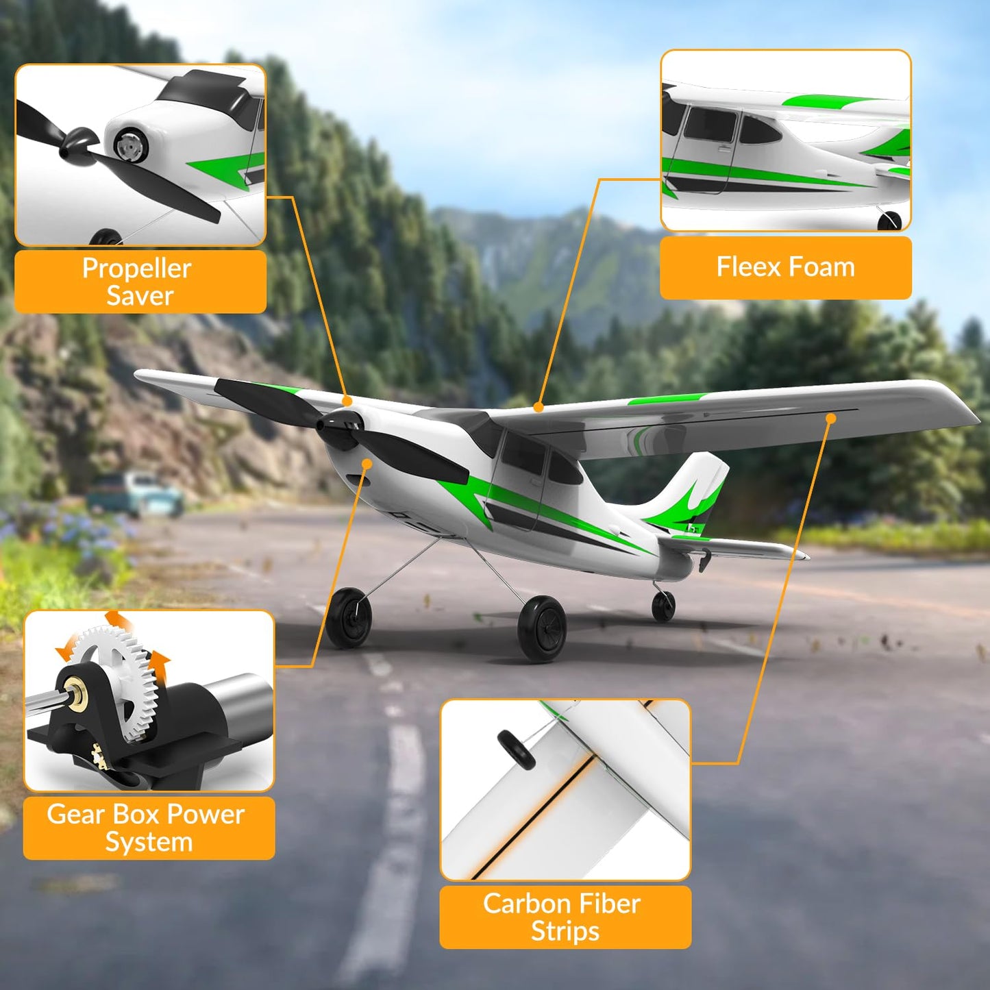 VOLANTEXRC RC Plane Trainer 3CH Remote Control Airplane with Prop Saver, 6-Axis Gyro Stabilizer & 3 Modes to Fly, Hobby Radio Controlled Aircraft RTF for Beginners, Adults (400mm,Green)