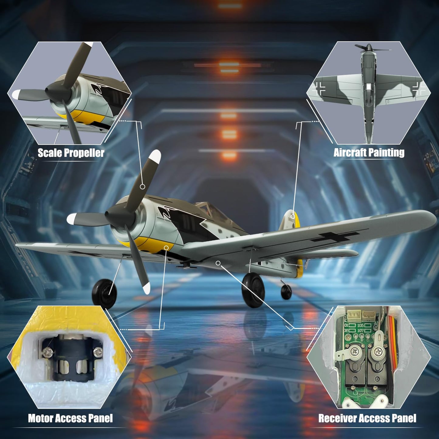 volantexrc RC Plane FW190 Fighter 4CH Remote Control Airplane RTF with Aileron, Gyro, Aerobatics & 3 Modes to Fly, Hobby Radio Controlled Warbird Aircraft for Adults, Beginners (761-17)