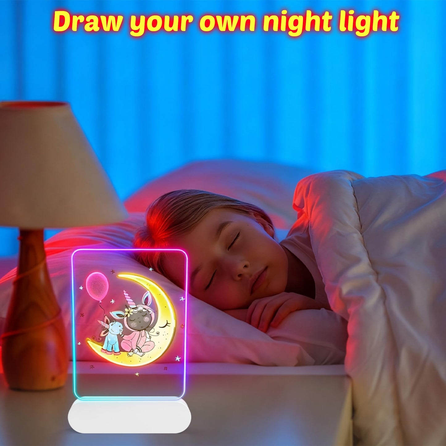 MOKOQI Rechargeable LED Drawing Board | Cordless LED Note Message Board for Kids，DIY Kids Own Night Light | Dry Erase Writing Board | Easter Birthday Gifts for Girls Boys 6-8