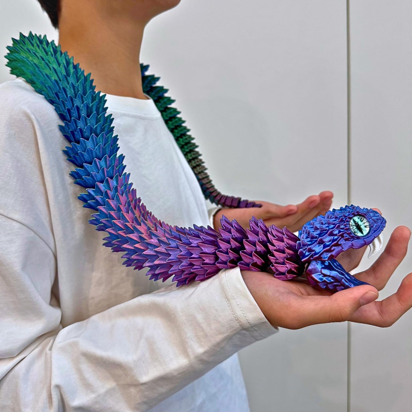 Dpcirk 35.5-inch Oversized 3D Printed Snake Model with Movable Teeth and Flexible Joints, Reptile Animal Figurine, Stress Relief, Surprising and Magical Gift (35.5in Red Blue Yellow)