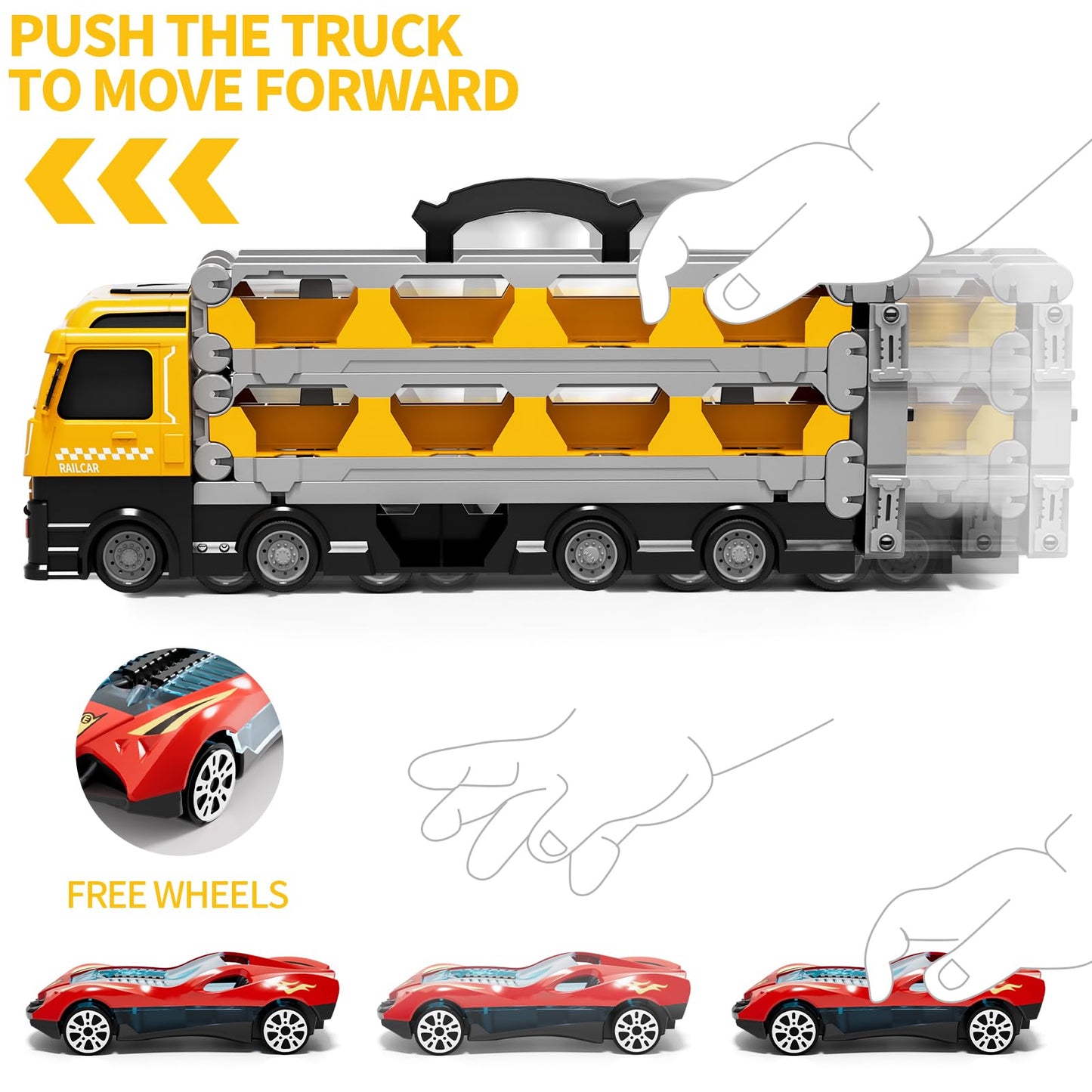 Ci Vetch 78-Inch Cars Trucks Toys for Toddler 1-3 2-4 3-5 4-7 Years Old Boys Kids, Transport Truck Toy with 24 Pcs Die-Cast Cars, Toys Gifts for 3 4 5 6 Year Old Boy, Toddler Boy Toy Ages 3-5 4-7