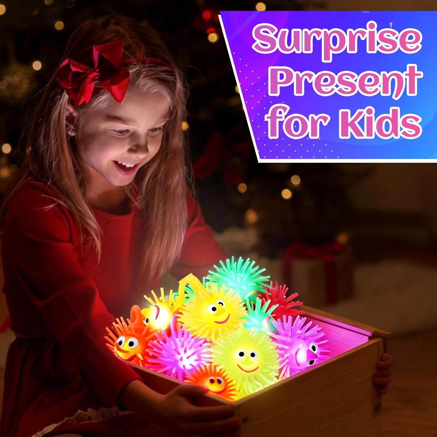 ClassyWhimsy 24PCS LED Puffer Balls Bouncy Light Up Ball for Kids 4-12 Toy Stress Ball Flashing Sensory Puffer Toy Glow in The Dark for Classroom Stuffer Sprizes Bulk Kid Pinata Fillers Party Supplies